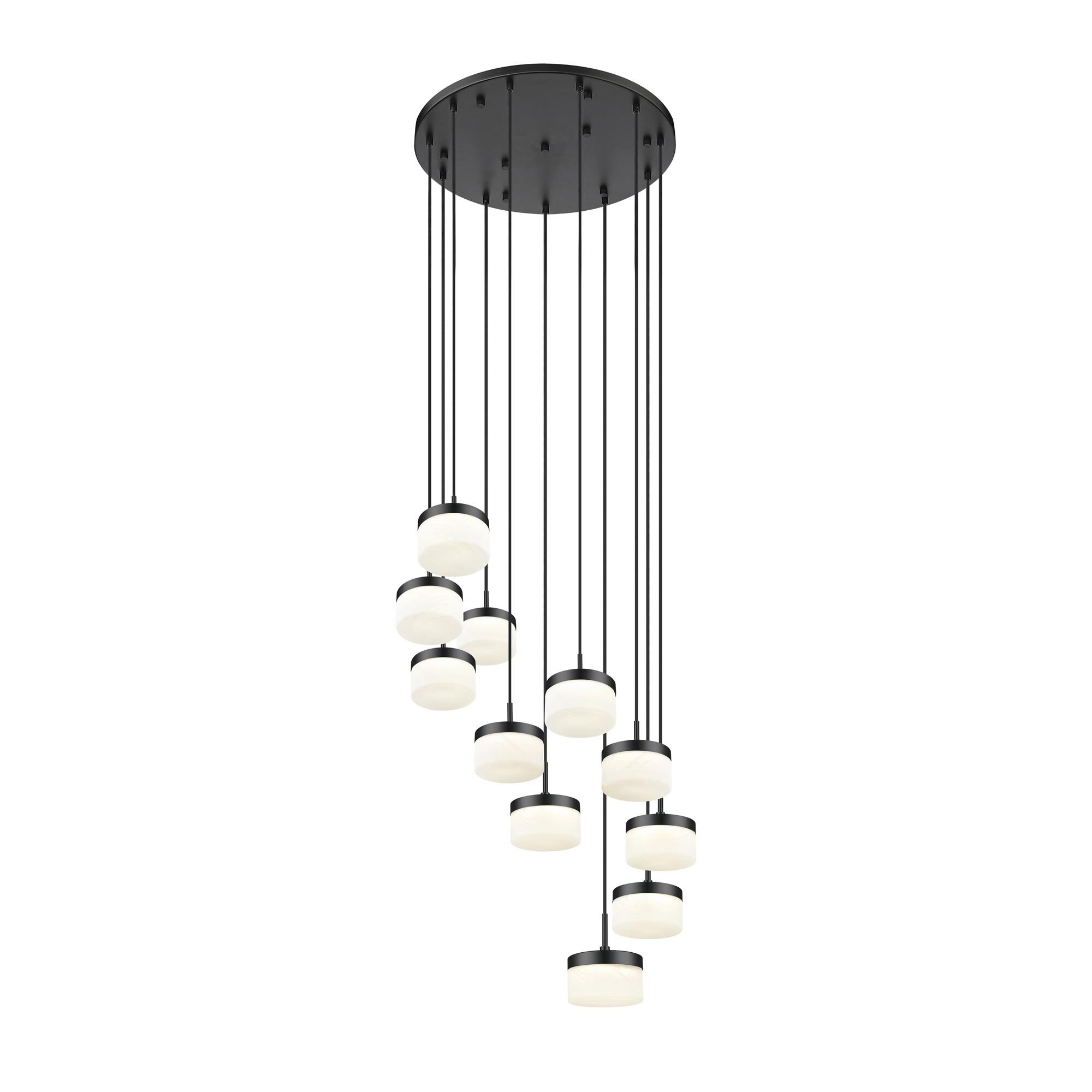 Shown in Matte Black finish and Feathered White glass