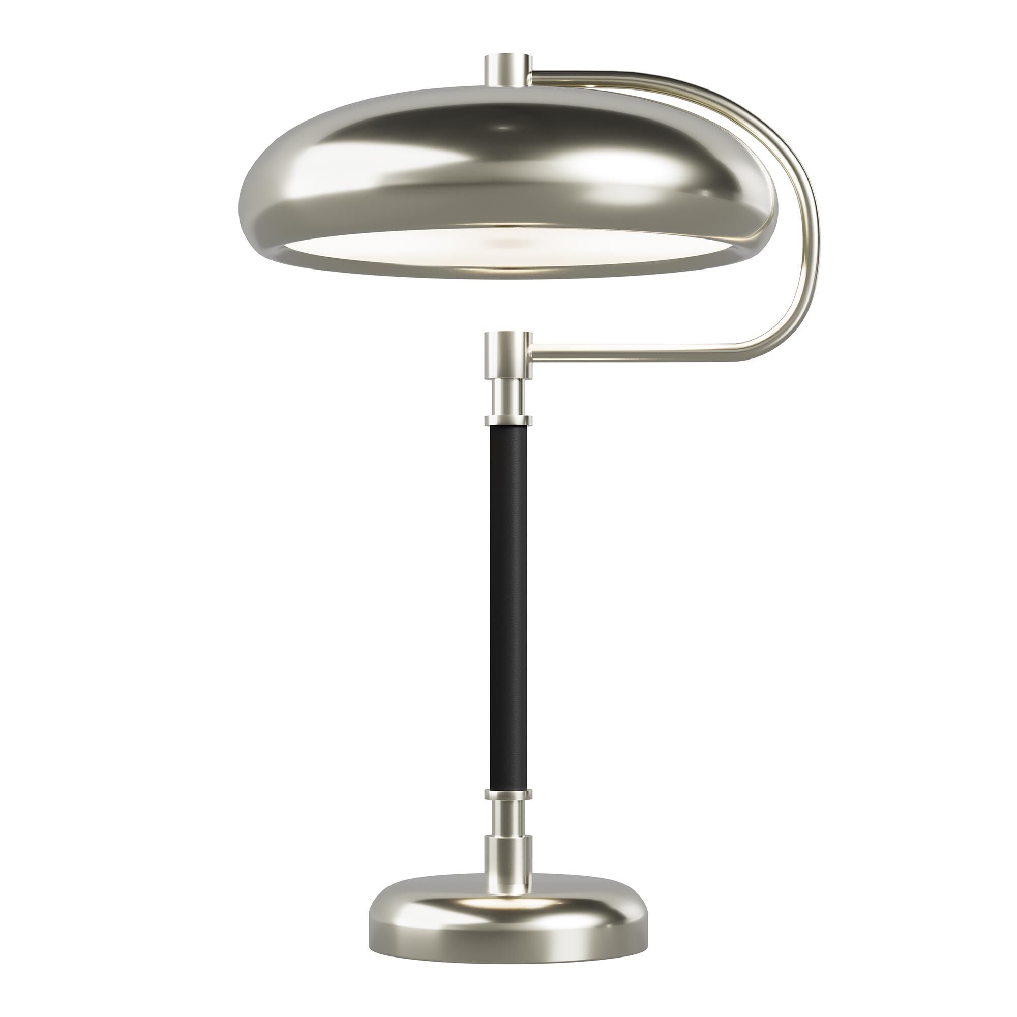 Shown in Polished Nickel finish and Black Leather shade