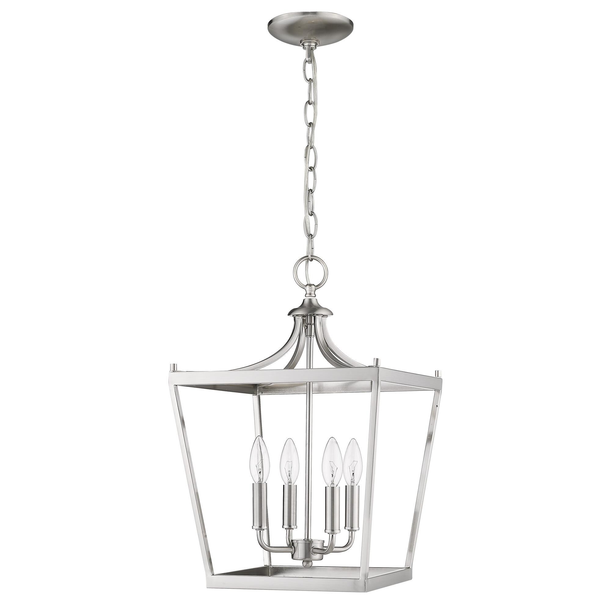 Shown in Satin Nickel finish and -- glass and -- shade
