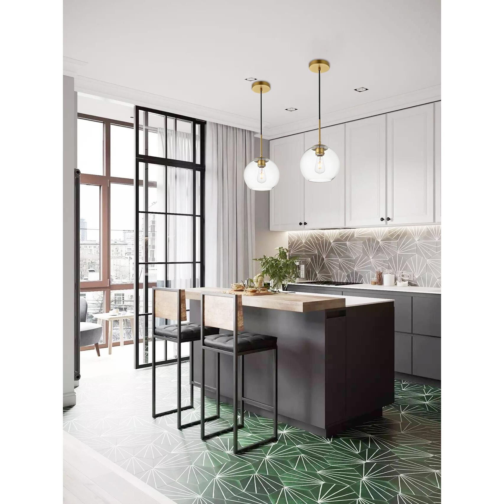 Shown in Brass finish and Clear glass