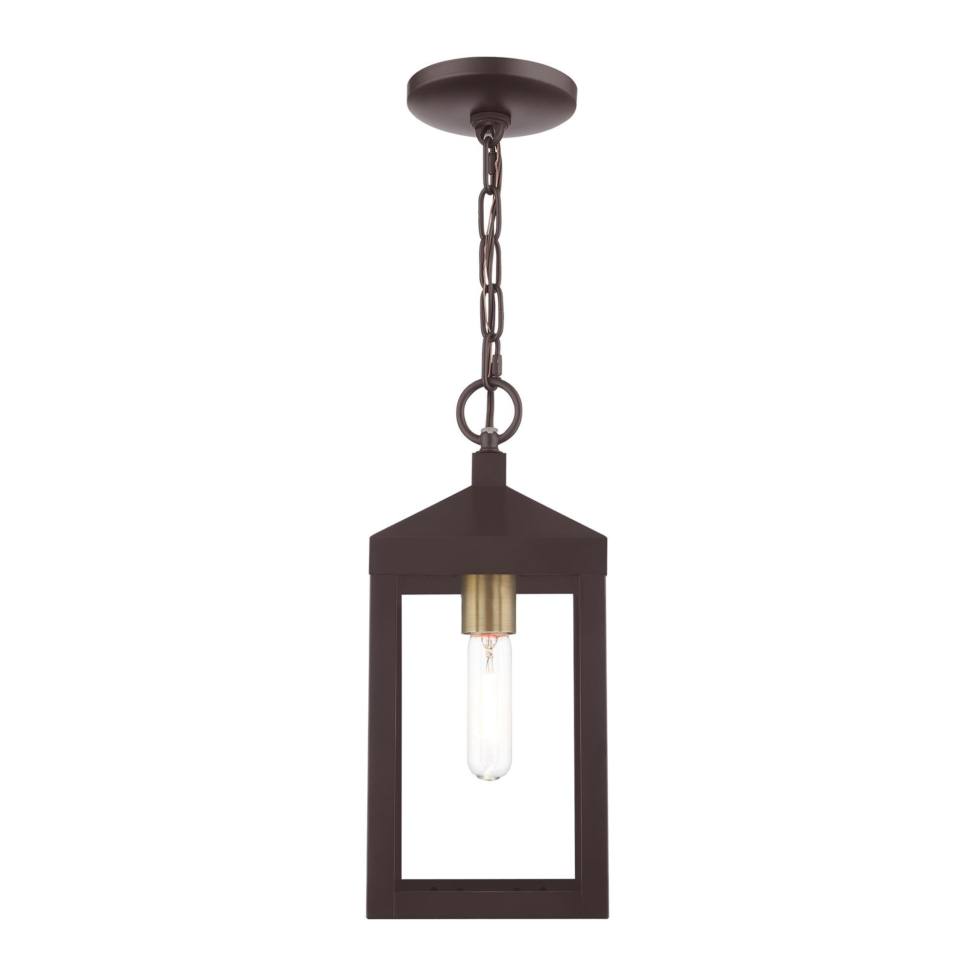 Shown in Bronze With Antique Brass Cluser finish and Clear glass and Clear Glass shade