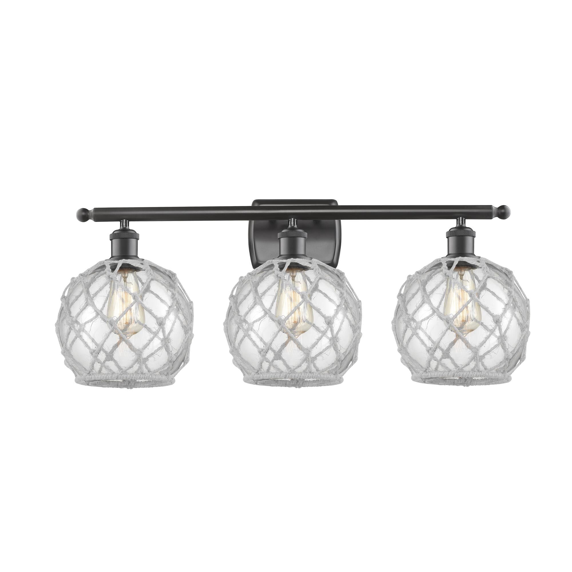 Shown in Oil Rubbed Bronze finish and Clear glass and White Rope accent