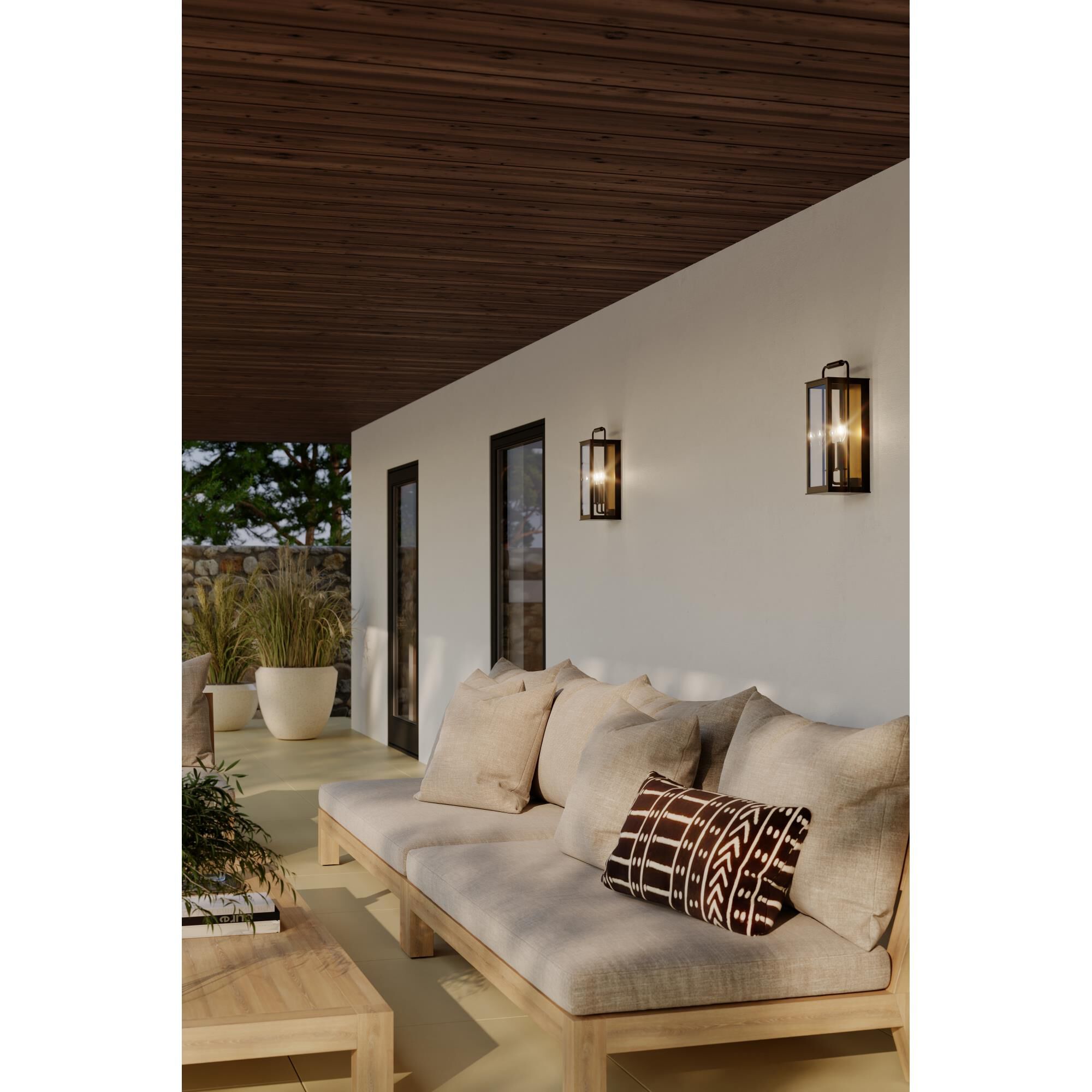 Shown in Sand Coal Black and Painted Legacy Brass finish and Clear glass