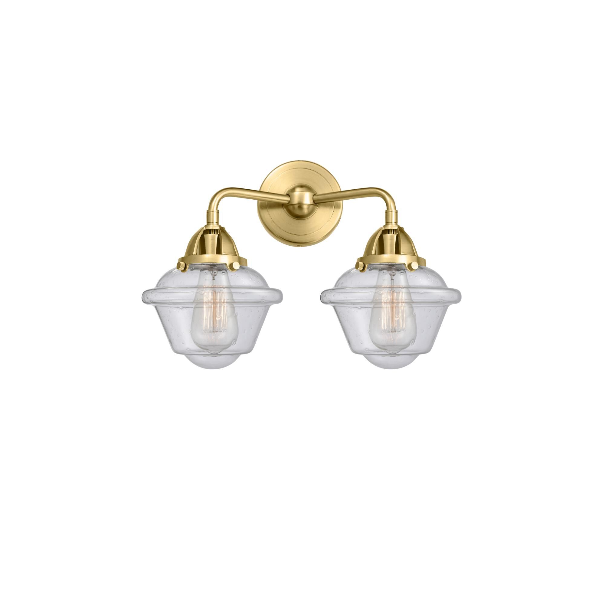 Shown in Satin Gold finish and Seedy glass