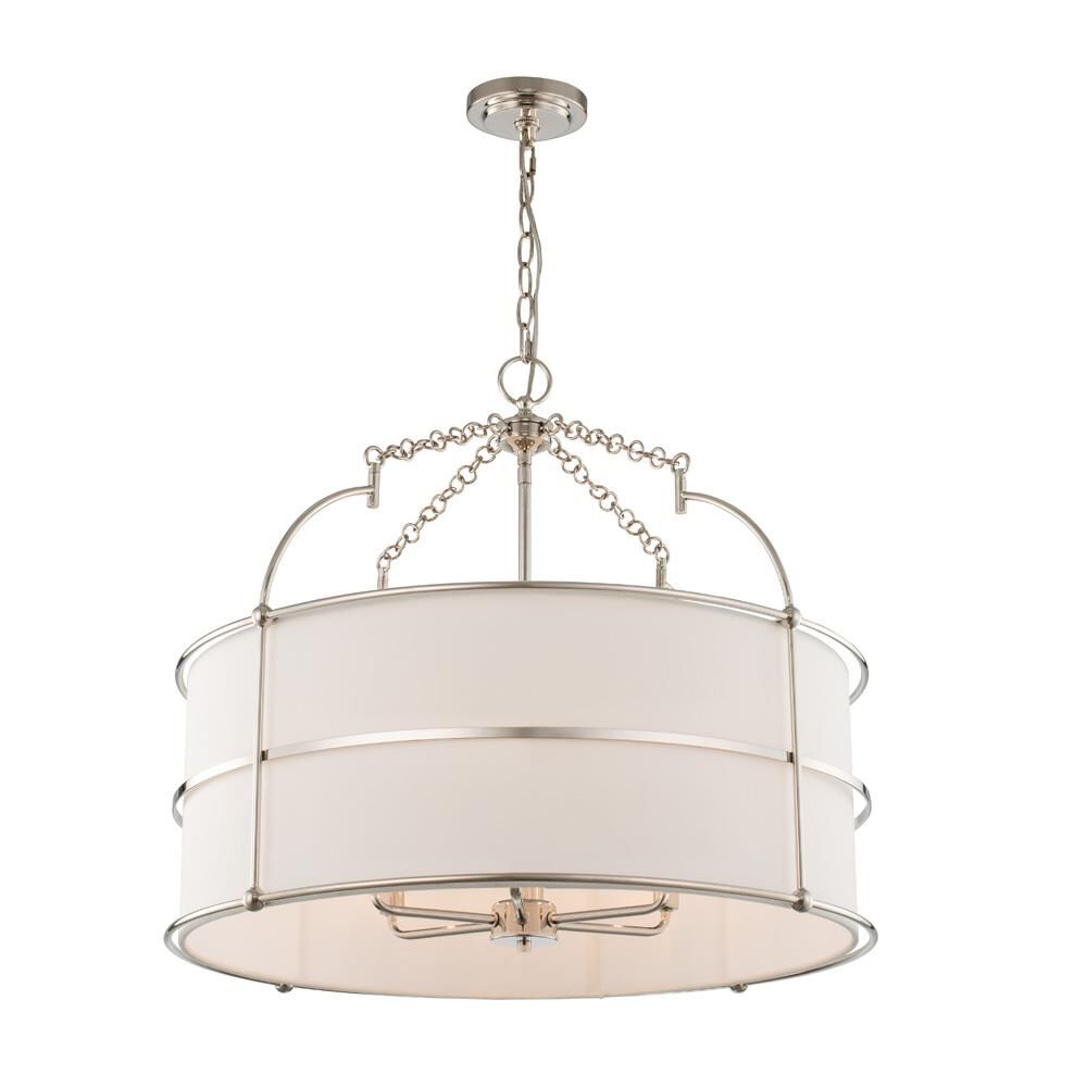 Shown in Polished Nickel finish and Off White Linen shade