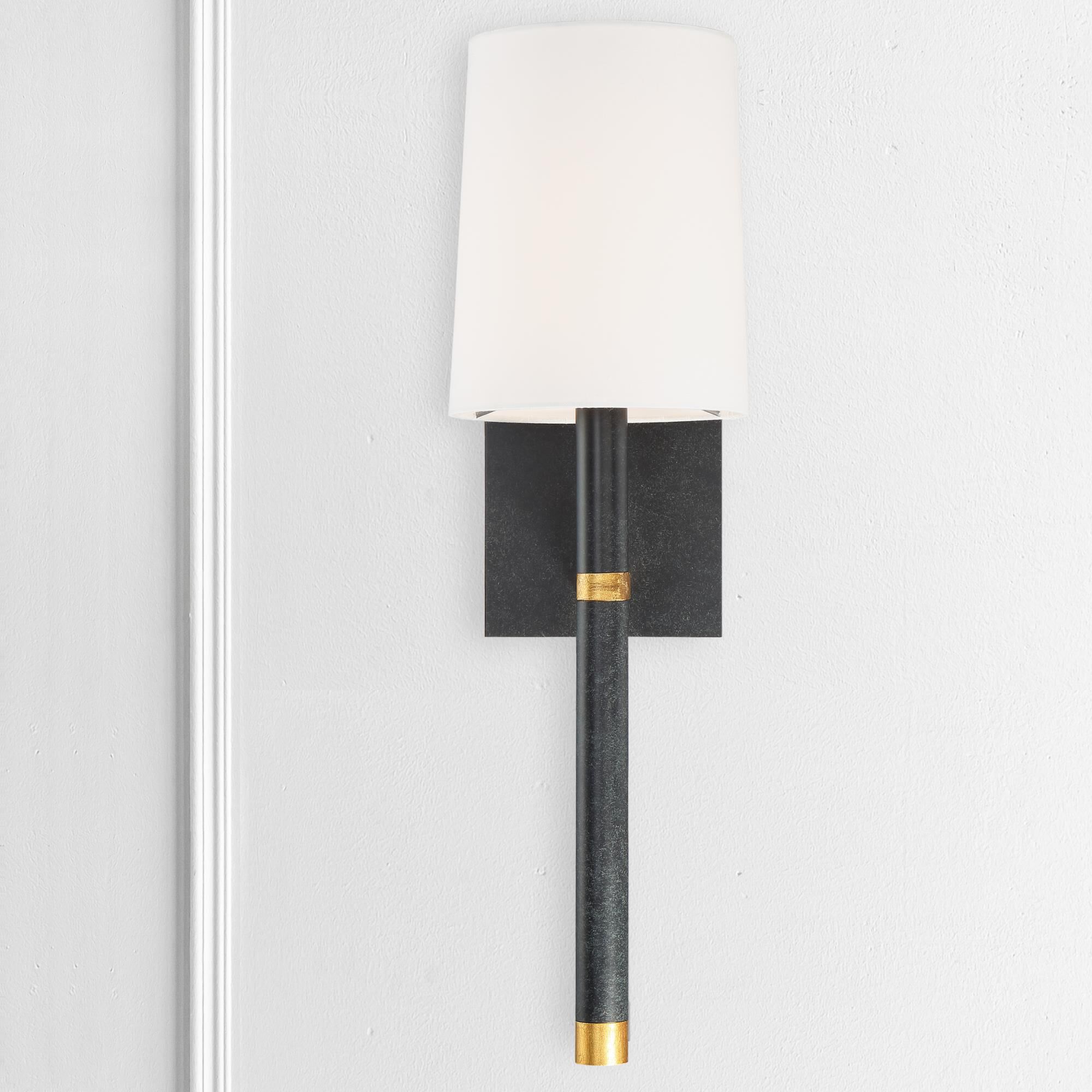 Shown in Black + Antique Gold finish and Silk glass and White shade