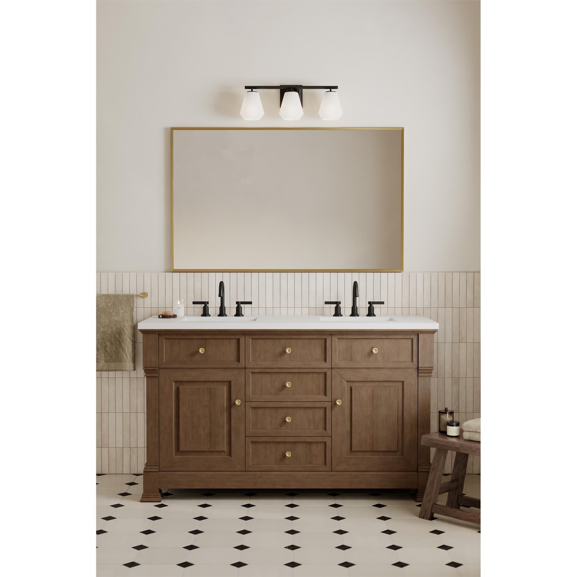 Shown in Dark Matte Black finish and Alabaster glass