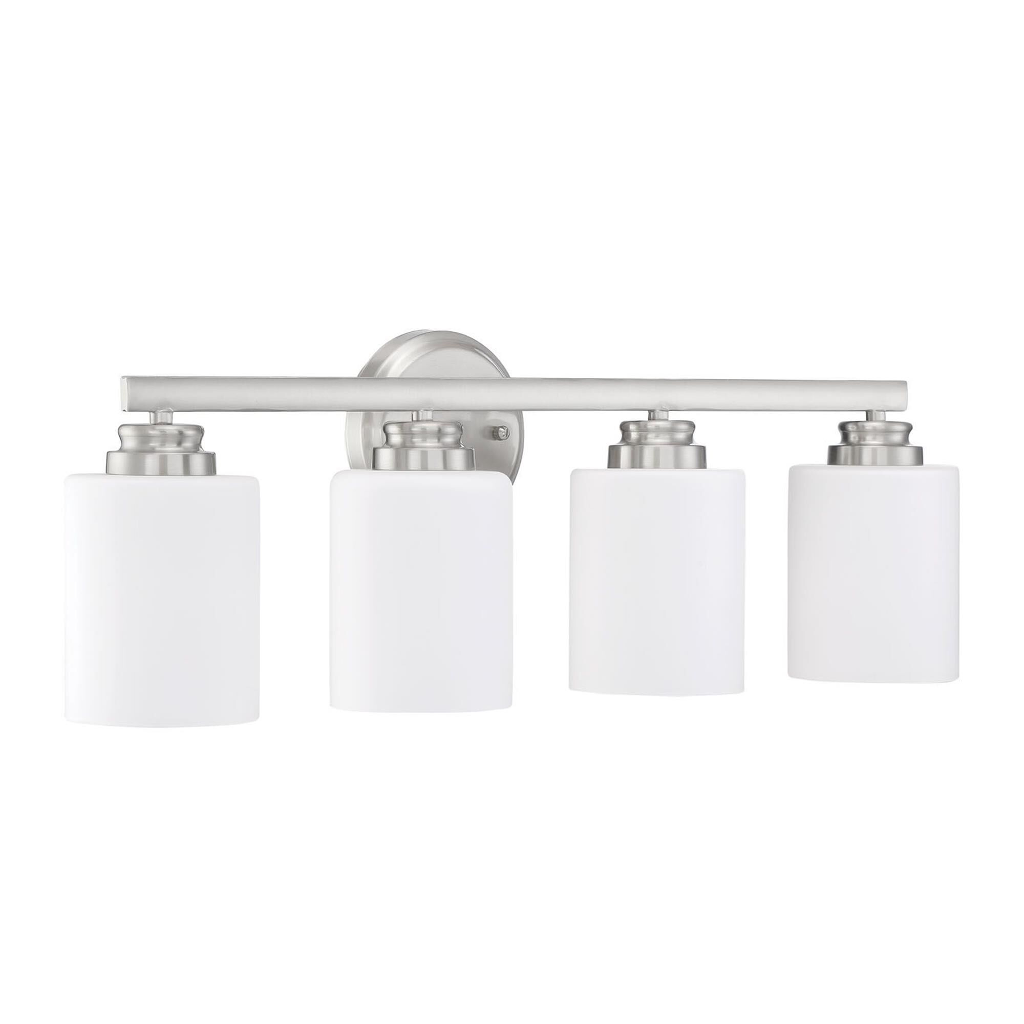 Shown in Brushed Polished Nickel finish and White Frosted glass and Glass shade