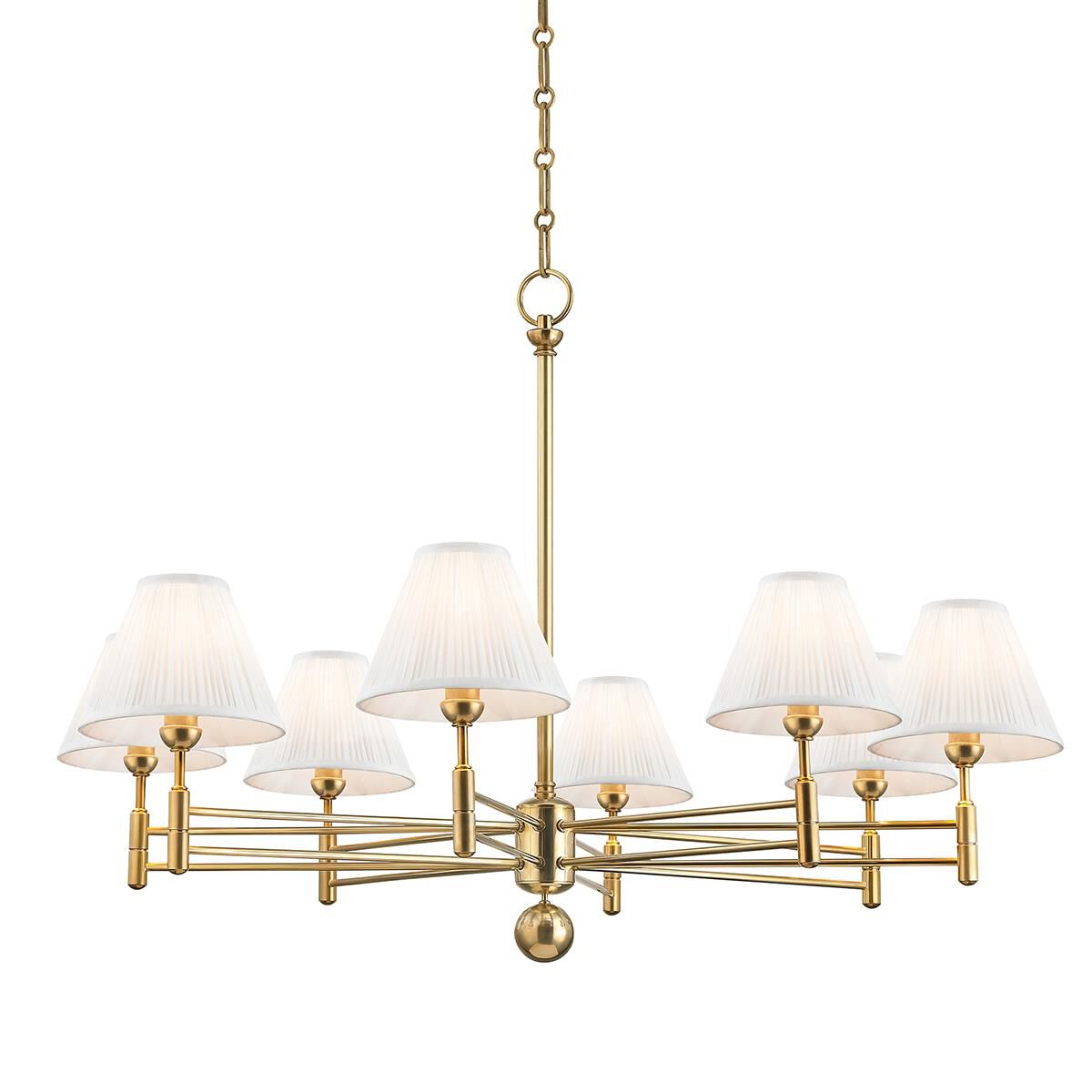 Shown in Aged Brass finish and Off White Silk shade