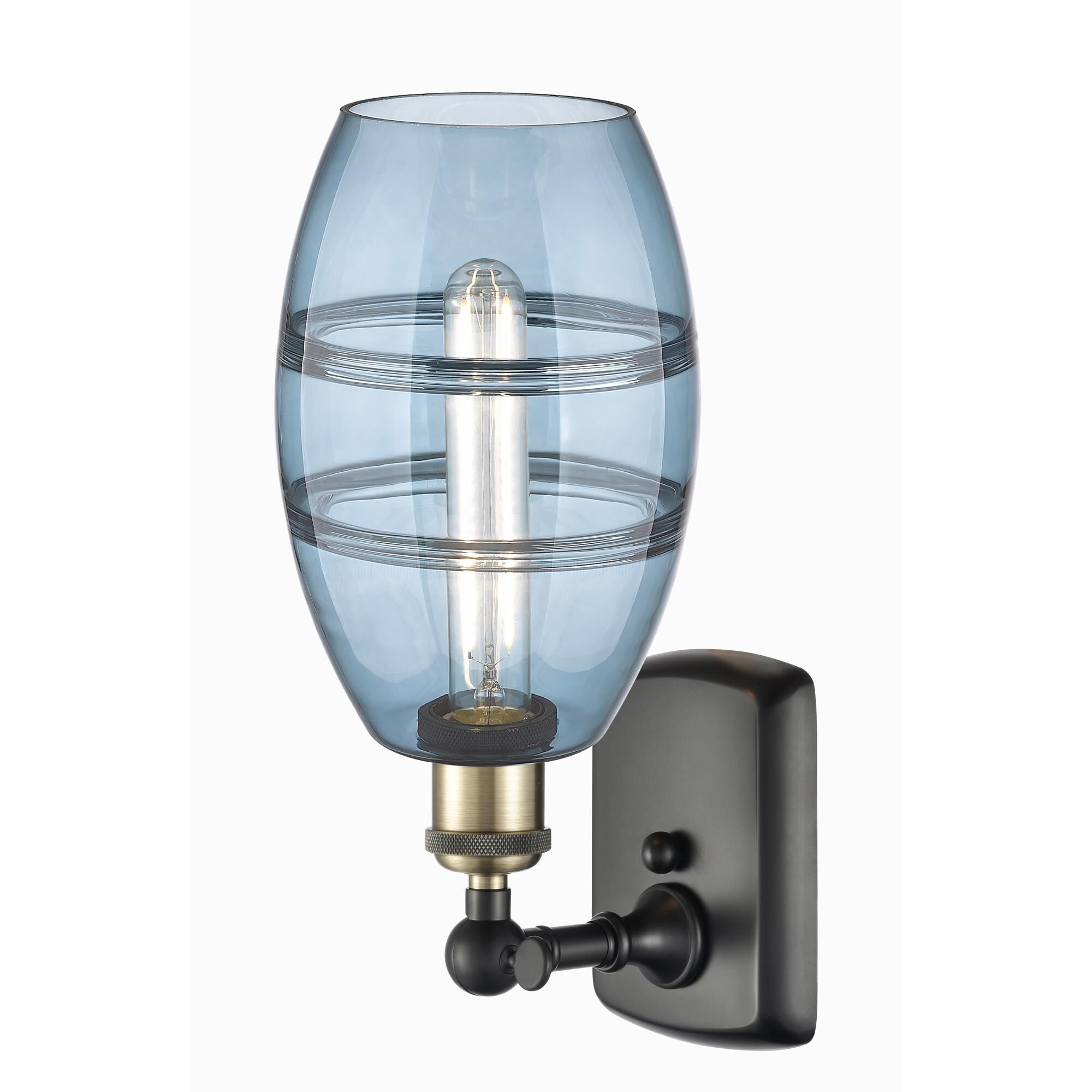 Shown in Black Antique Brass finish and Princess Blue glass