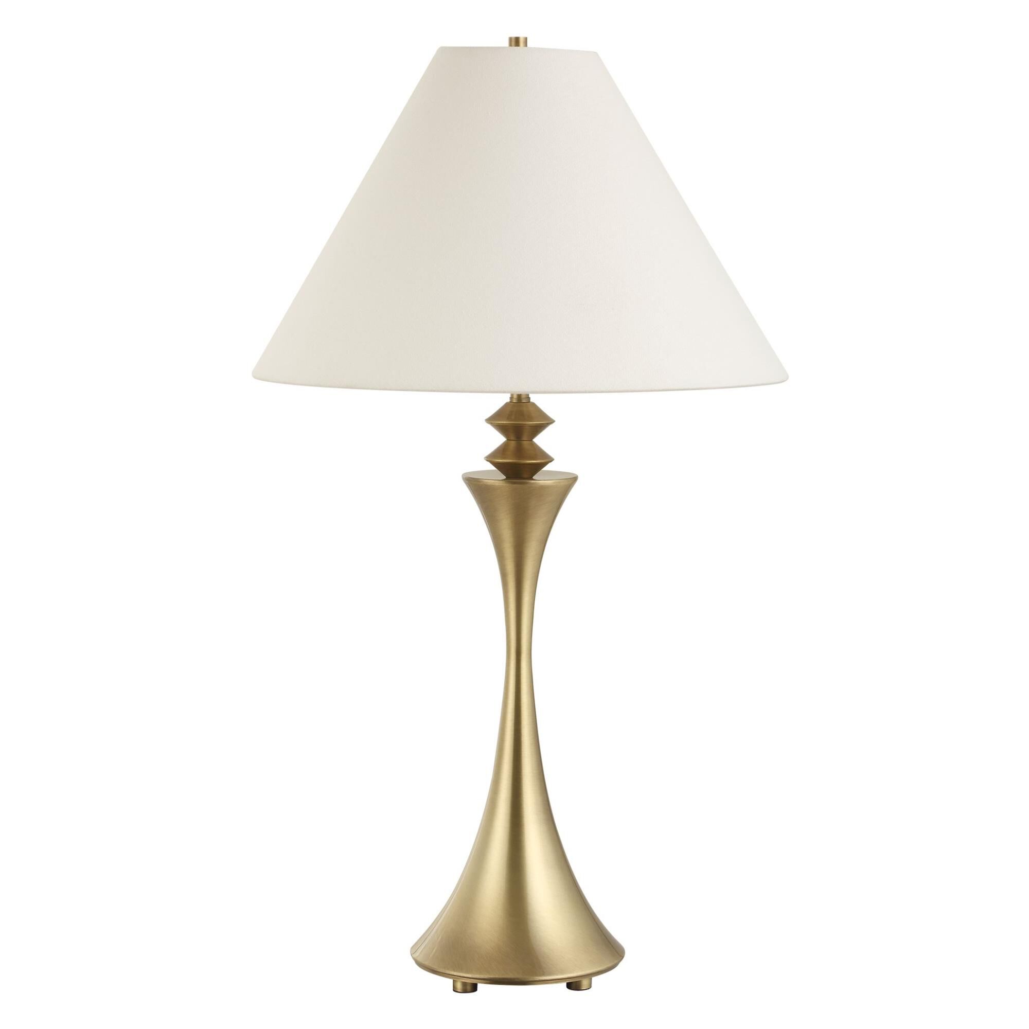 Shown in Brass and Gold finish and Round Hardback shade