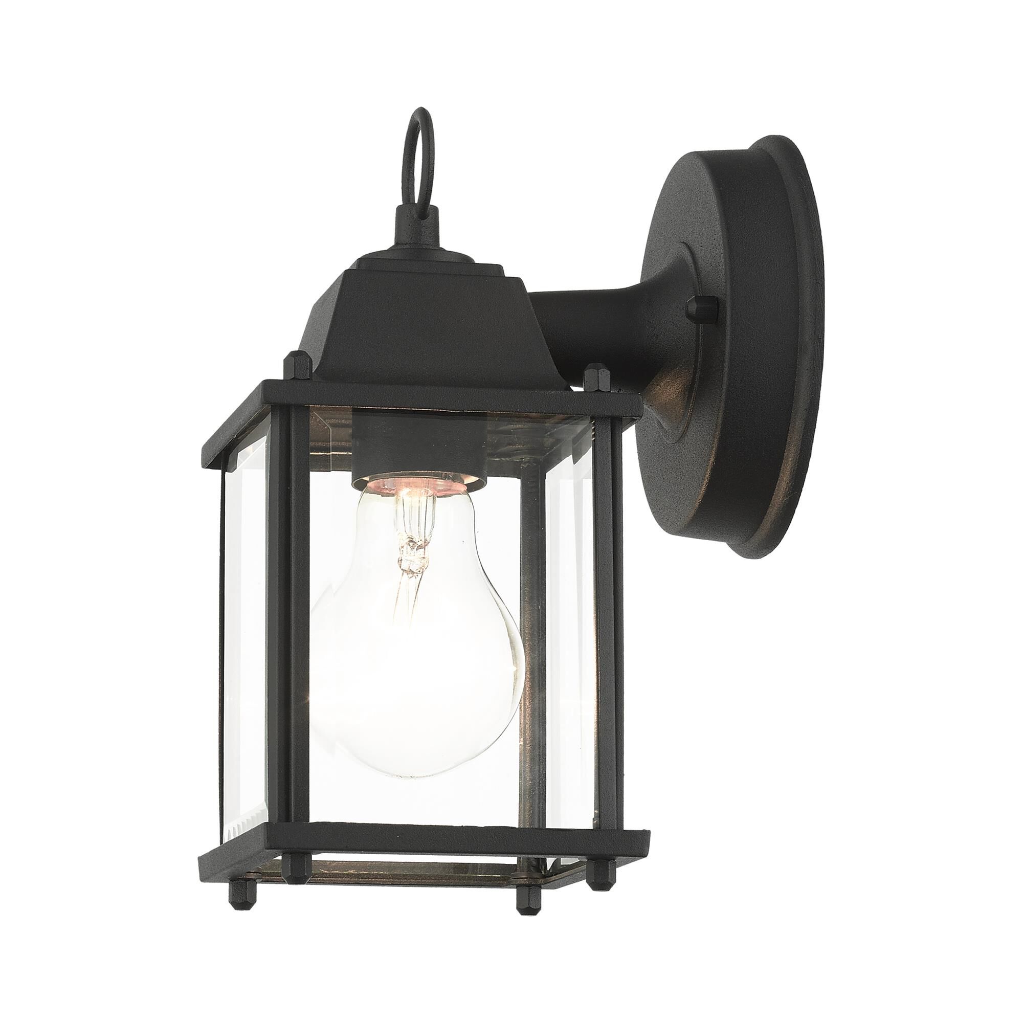 Shown in Textured Black finish and Clear Beveled glass and Clear Beveled Glass shade