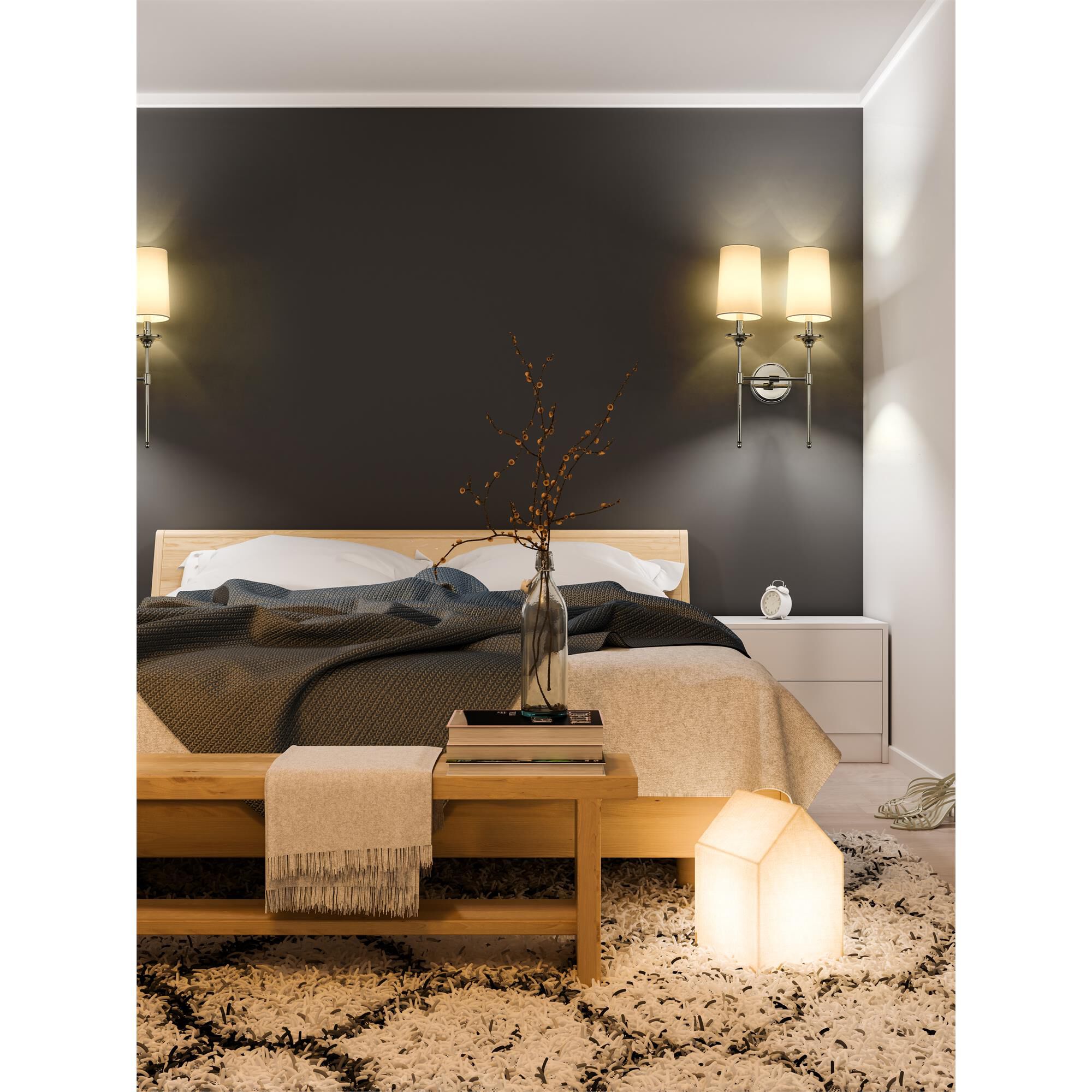 Shown in Polished Nickel finish and Cloth Cover shade