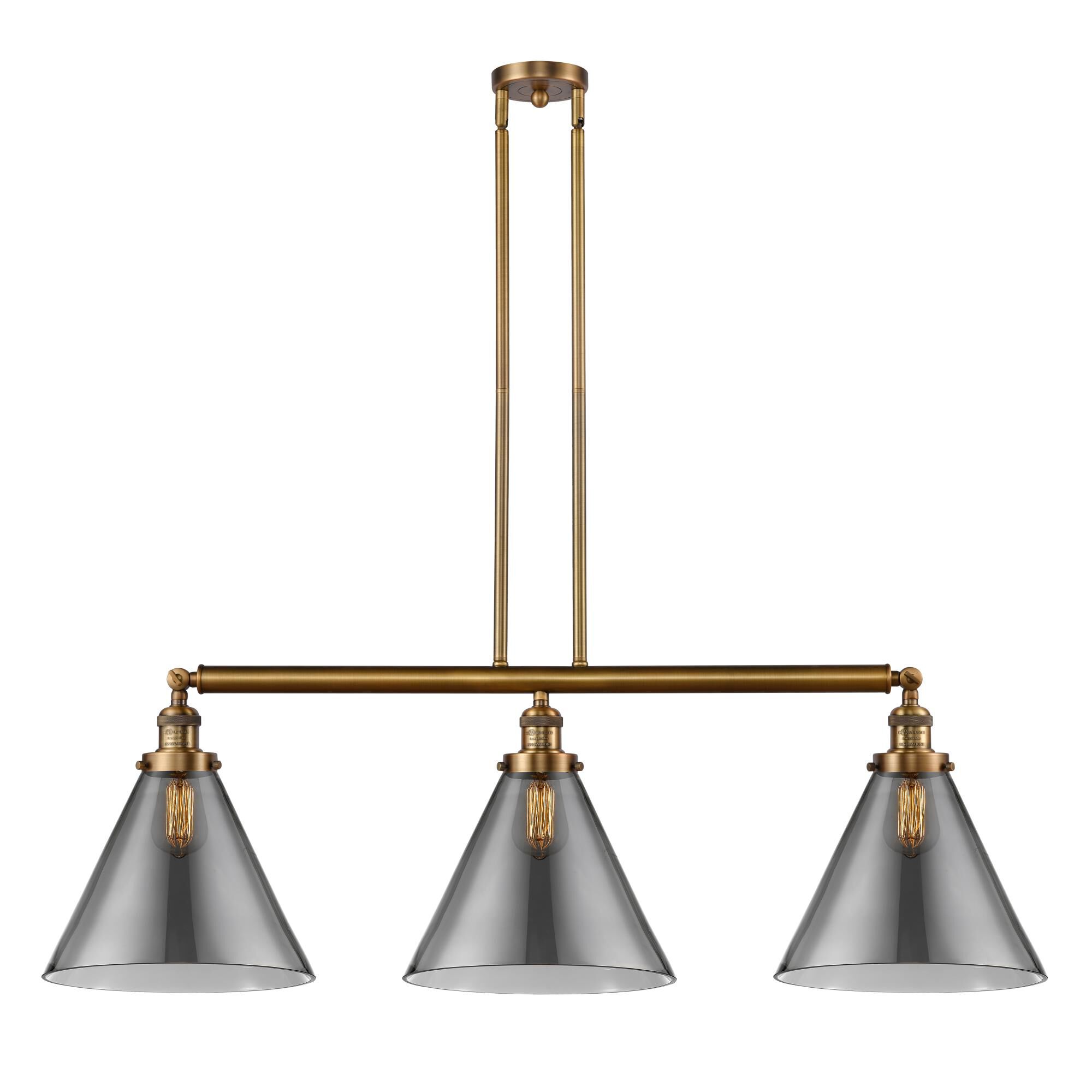 Shown in Brushed Brass finish and Plated Smoke X-Large Cone glass