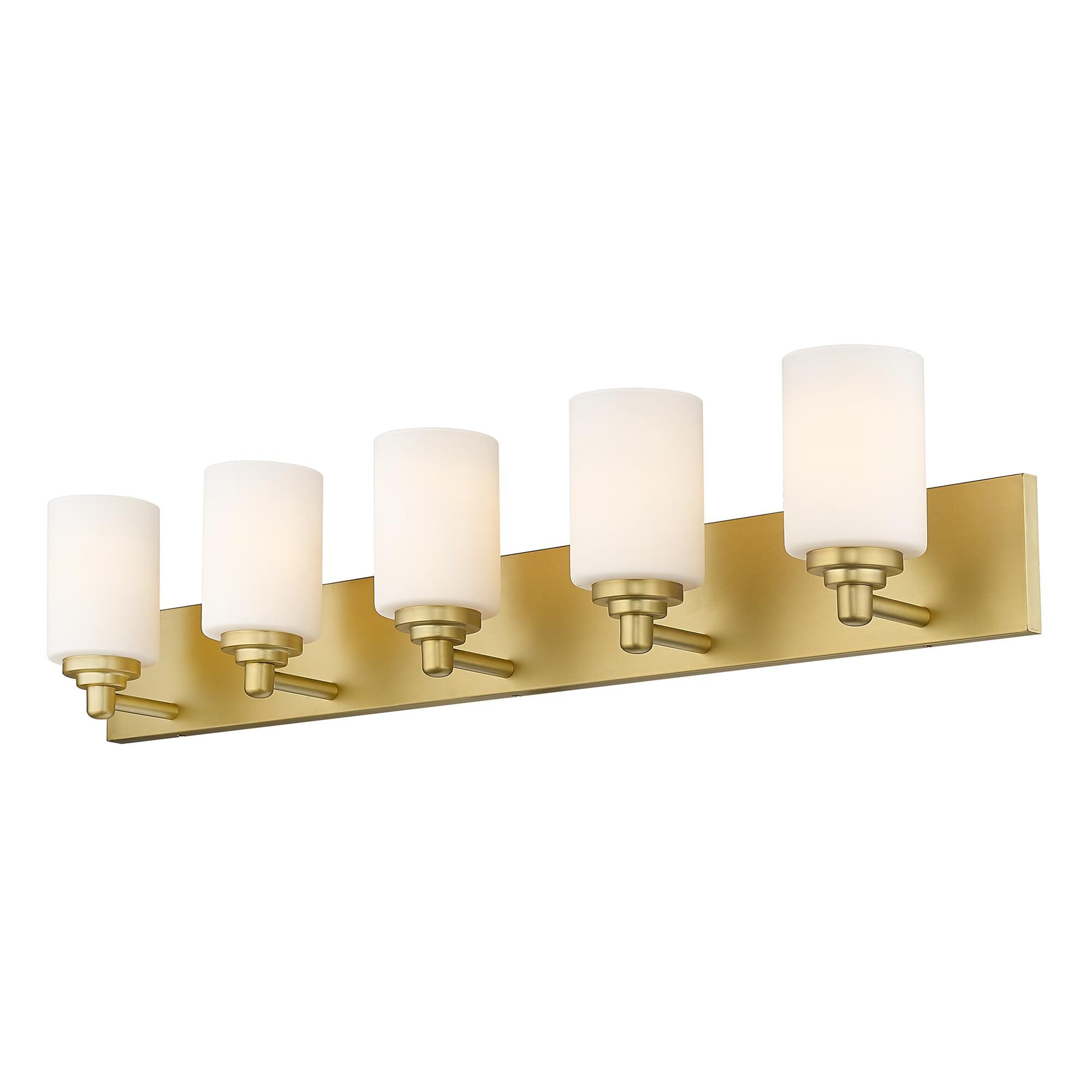Shown in Brushed Gold finish and White glass