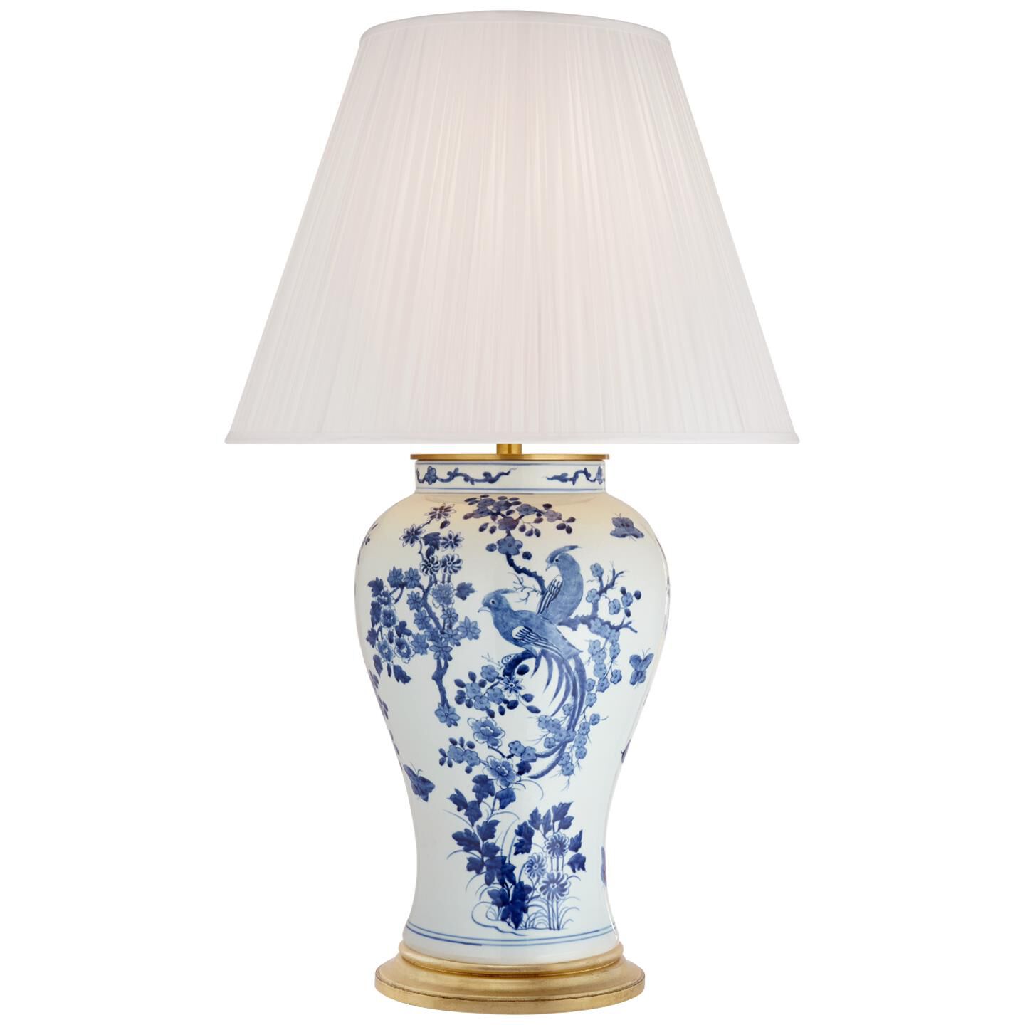 Shown in Blue And White Porcelain finish and Pleated Silk shade