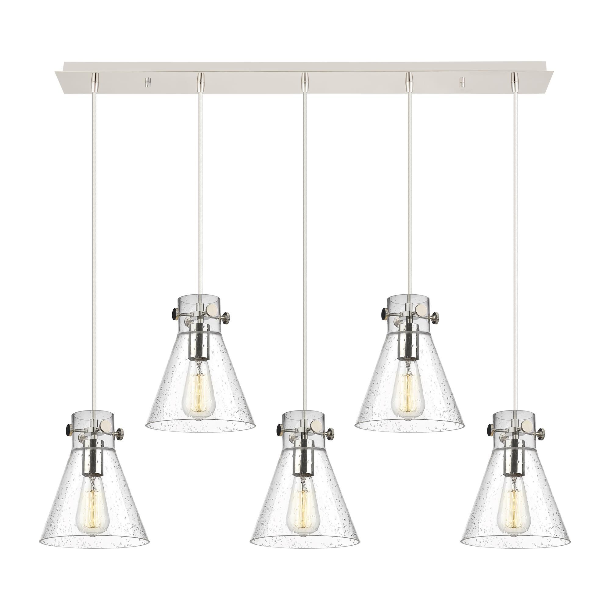 Shown in Polished Nickel finish and Seedy glass and Seedy Glass shade