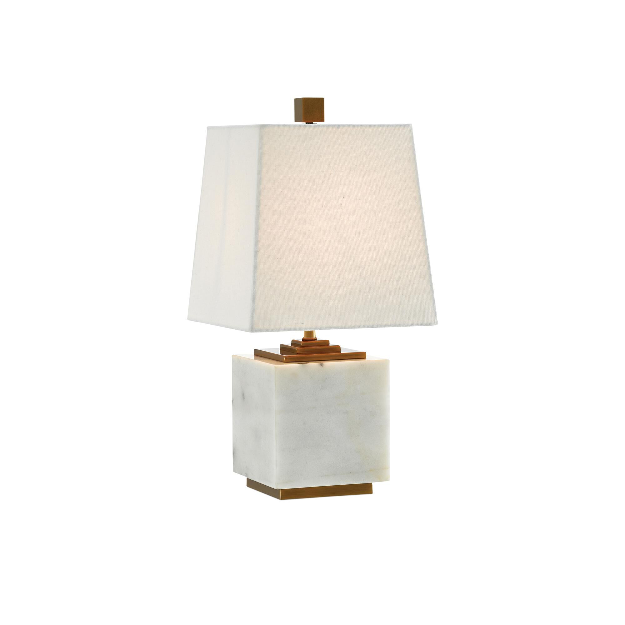 Shown in White/Antique Brass finish and Included shade