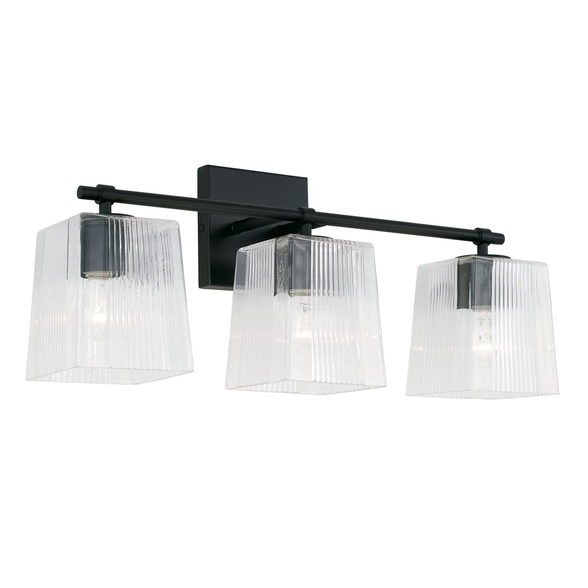 Shown in Matte Black finish and Clear Fluted glass