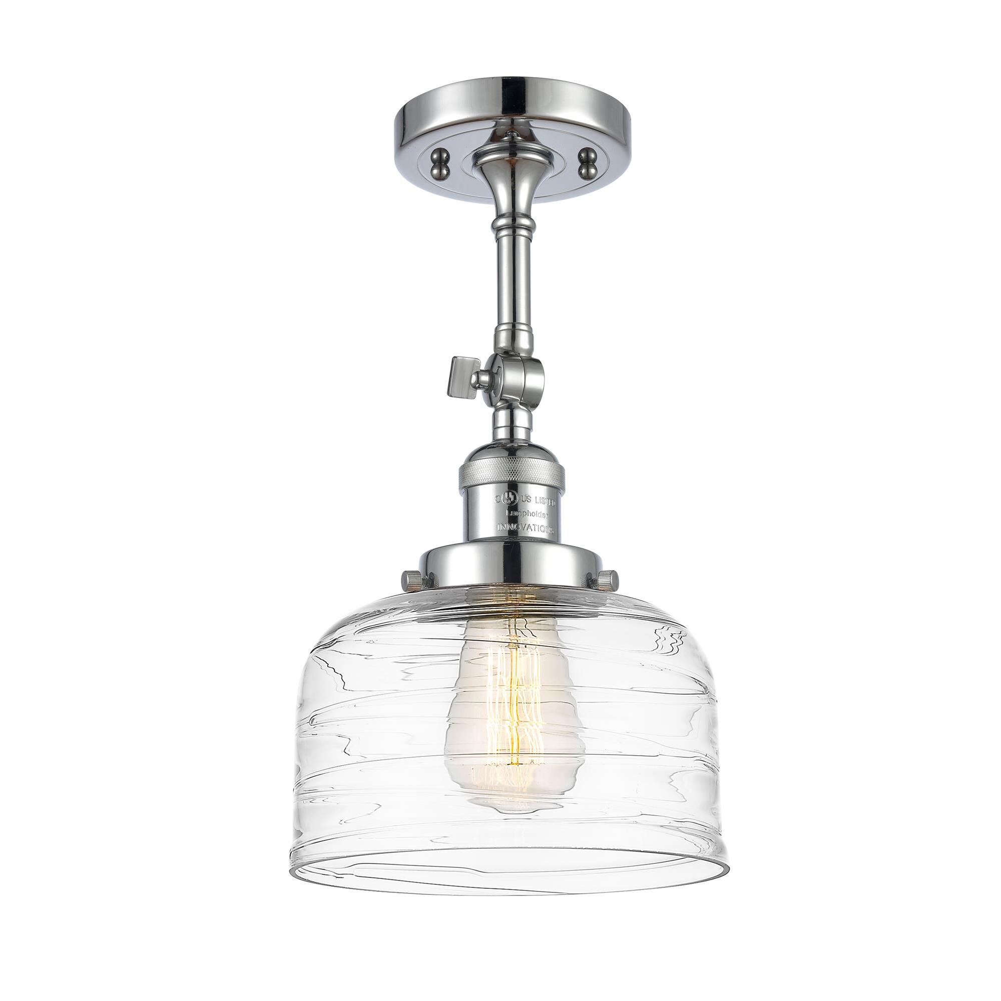 Shown in Polished Chrome finish and Clear Deco Swirl Large Bell glass