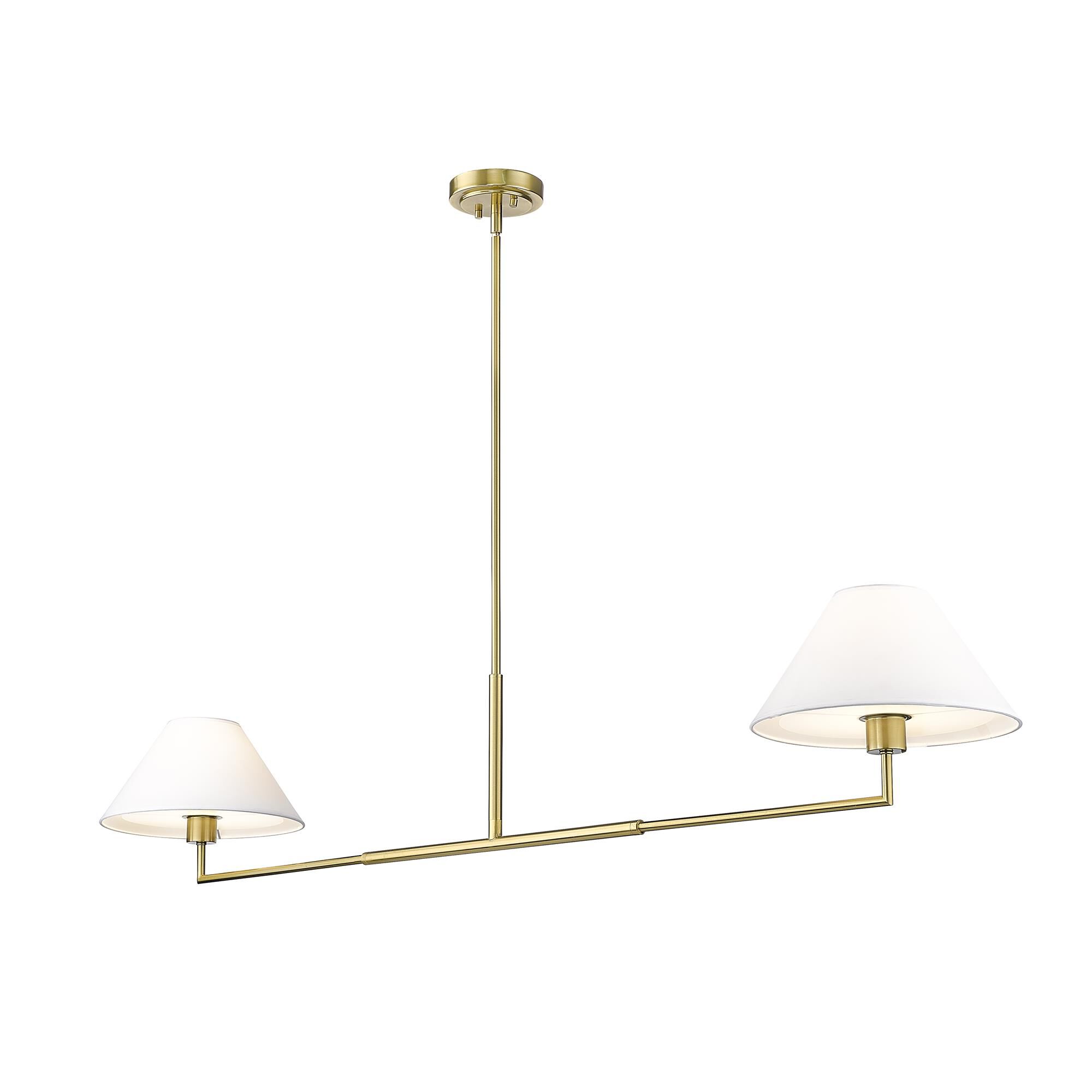 Shown in Luxe Gold finish and White Linen glass and White Linen shade