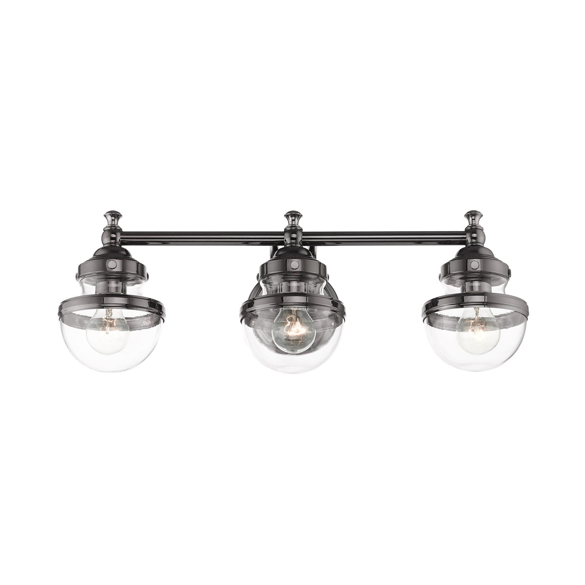 Shown in Polished Black Chrome finish and Hand Blown Clear glass and Hand Blown Clear Glass shade