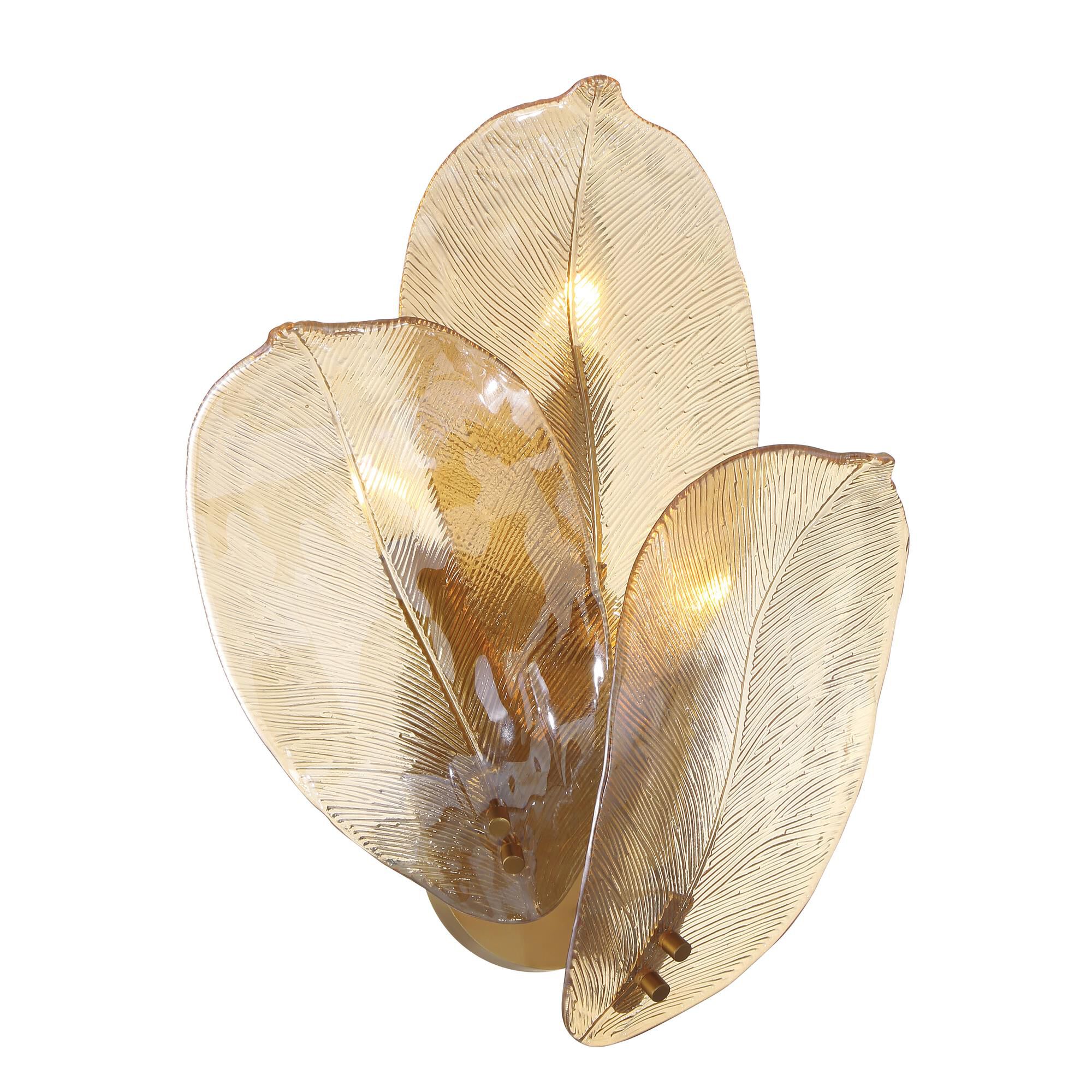Shown in Legacy Brass finish and Amber Handmade glass