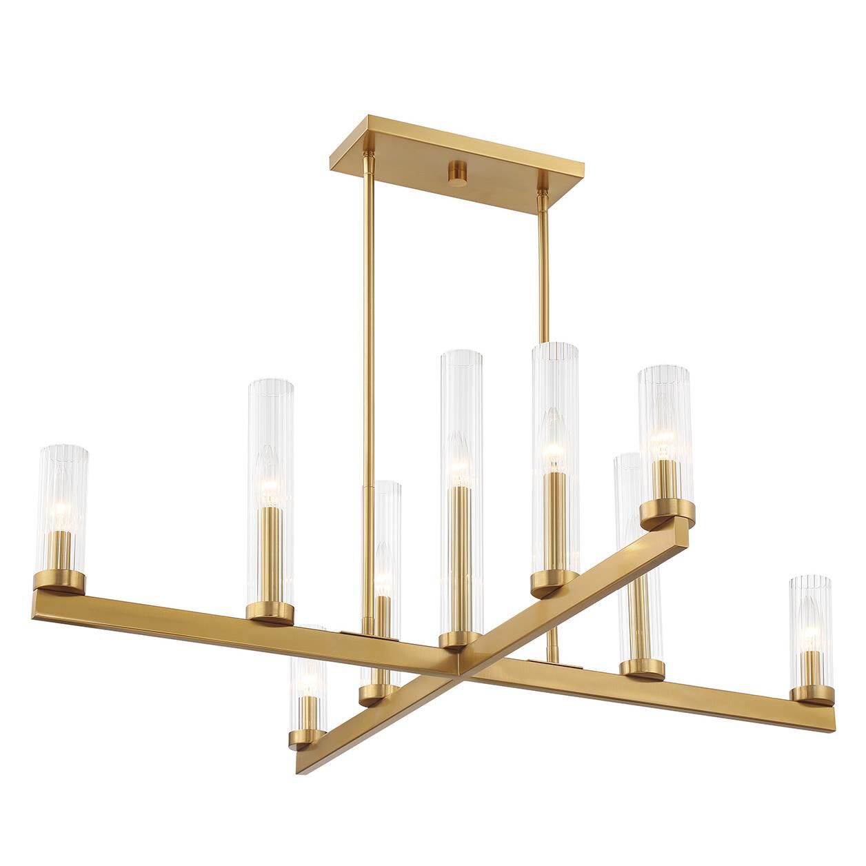 Shown in Warm Brass finish and Clear Ribbed glass