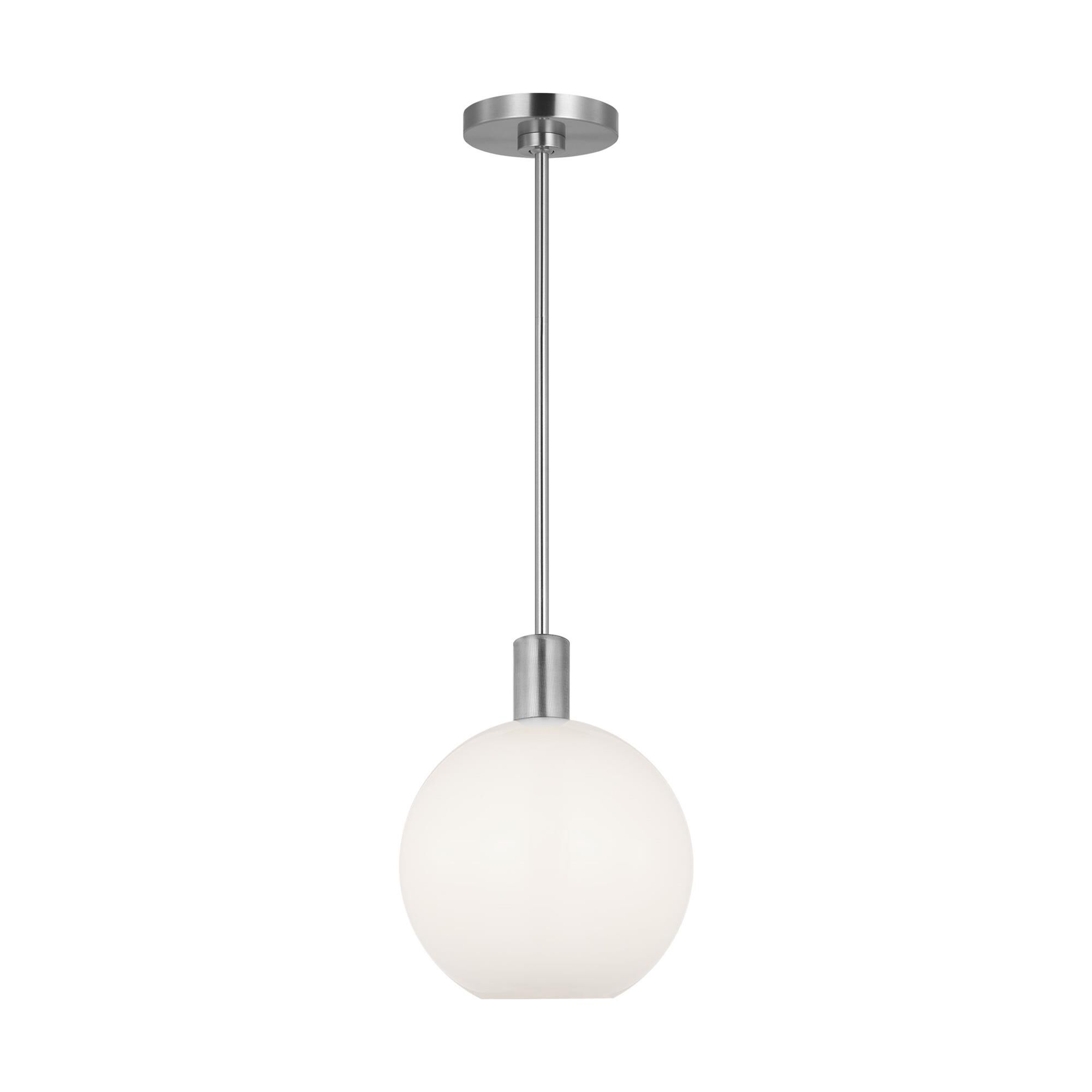 Shown in Brushed Nickel finish and Milk glass