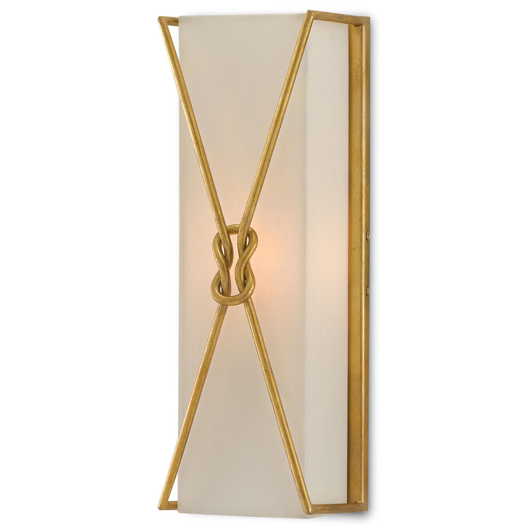 Shown in Contemporary Gold Leaf finish and Off White Shantung shade