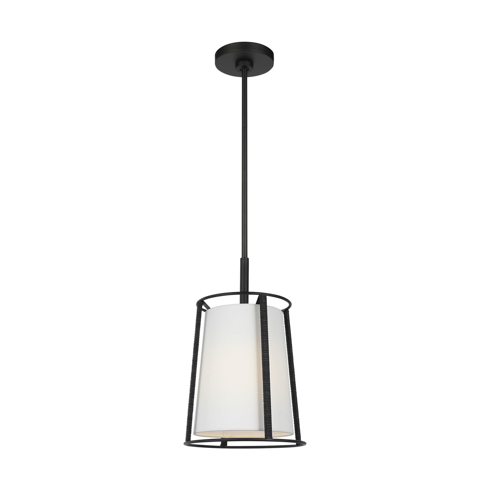 Shown in Midnight Black finish and White Linen shade