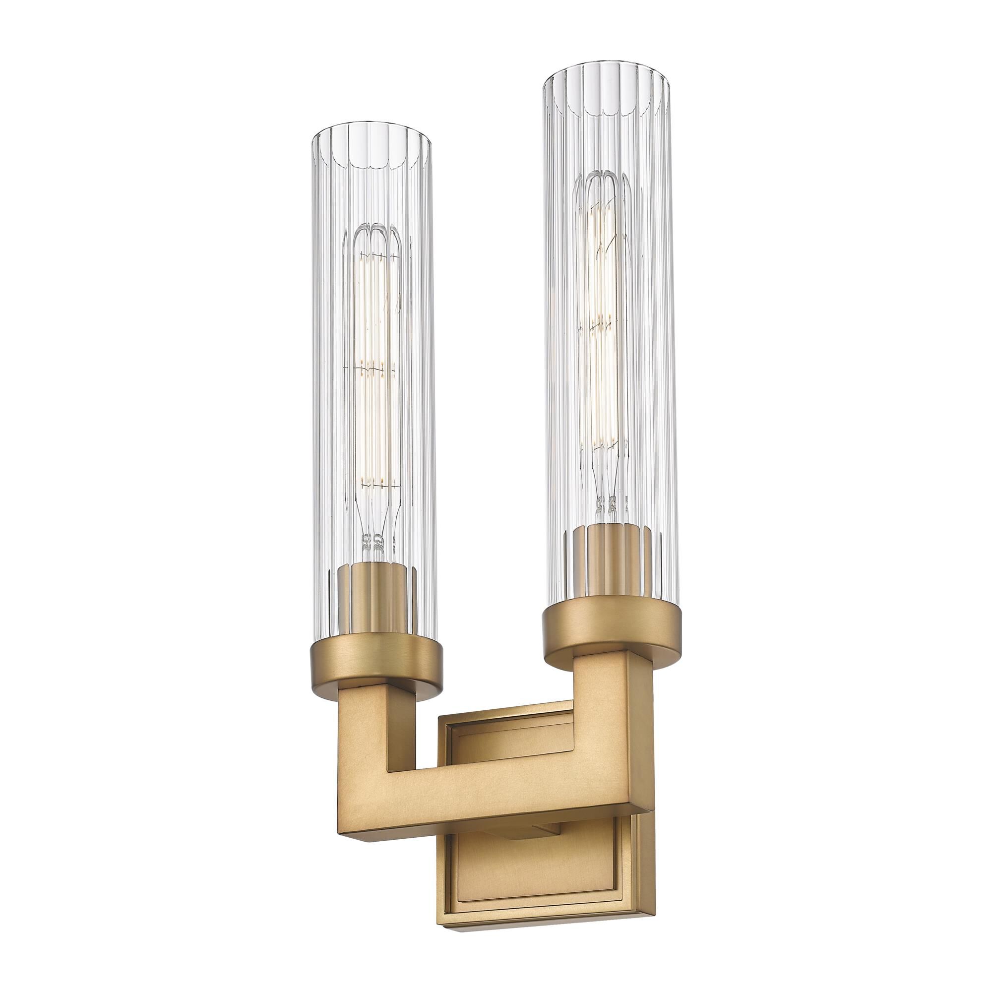 Shown in Rubbed Brass finish and Clear Ribbed glass and Clear Ribbed shade