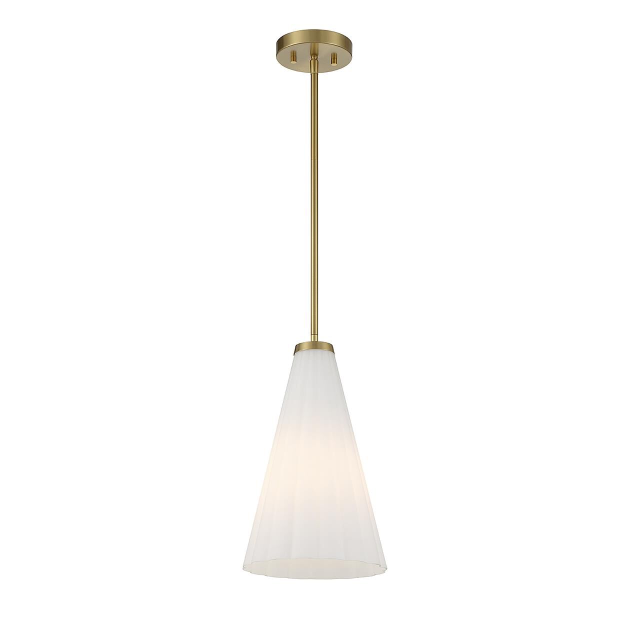 Shown in Warm Brass finish and Fluted White Opal glass