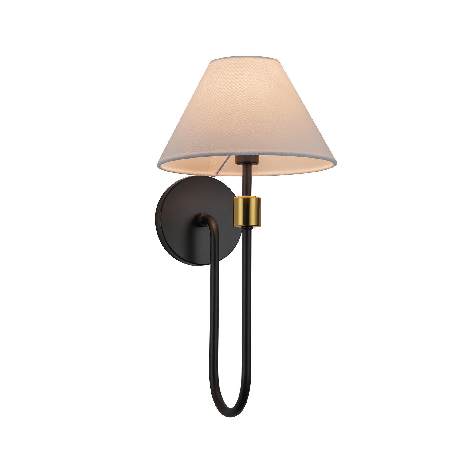 Shown in Black and Brushed Brass finish and Hardback Linen Fabric shade
