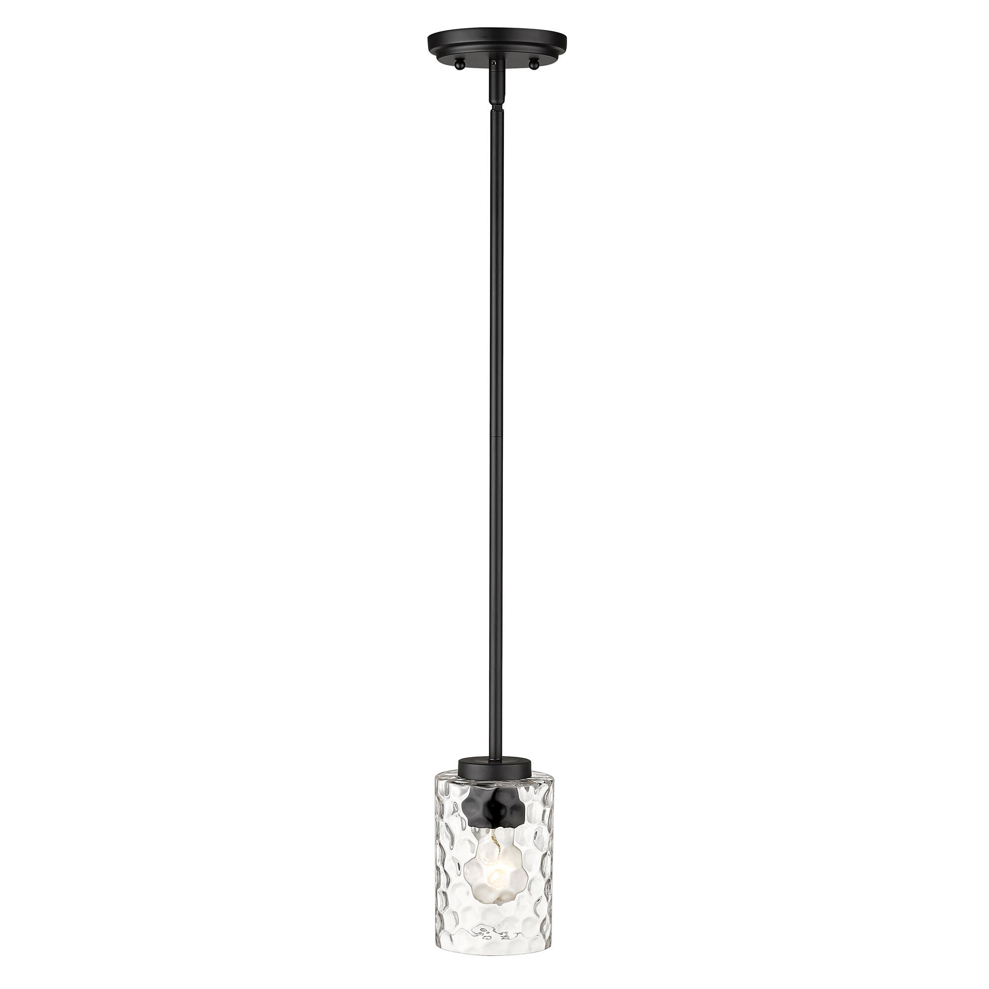 Shown in Matte Black finish and Clear glass and Clear, Optic Cylindrical Glass shade