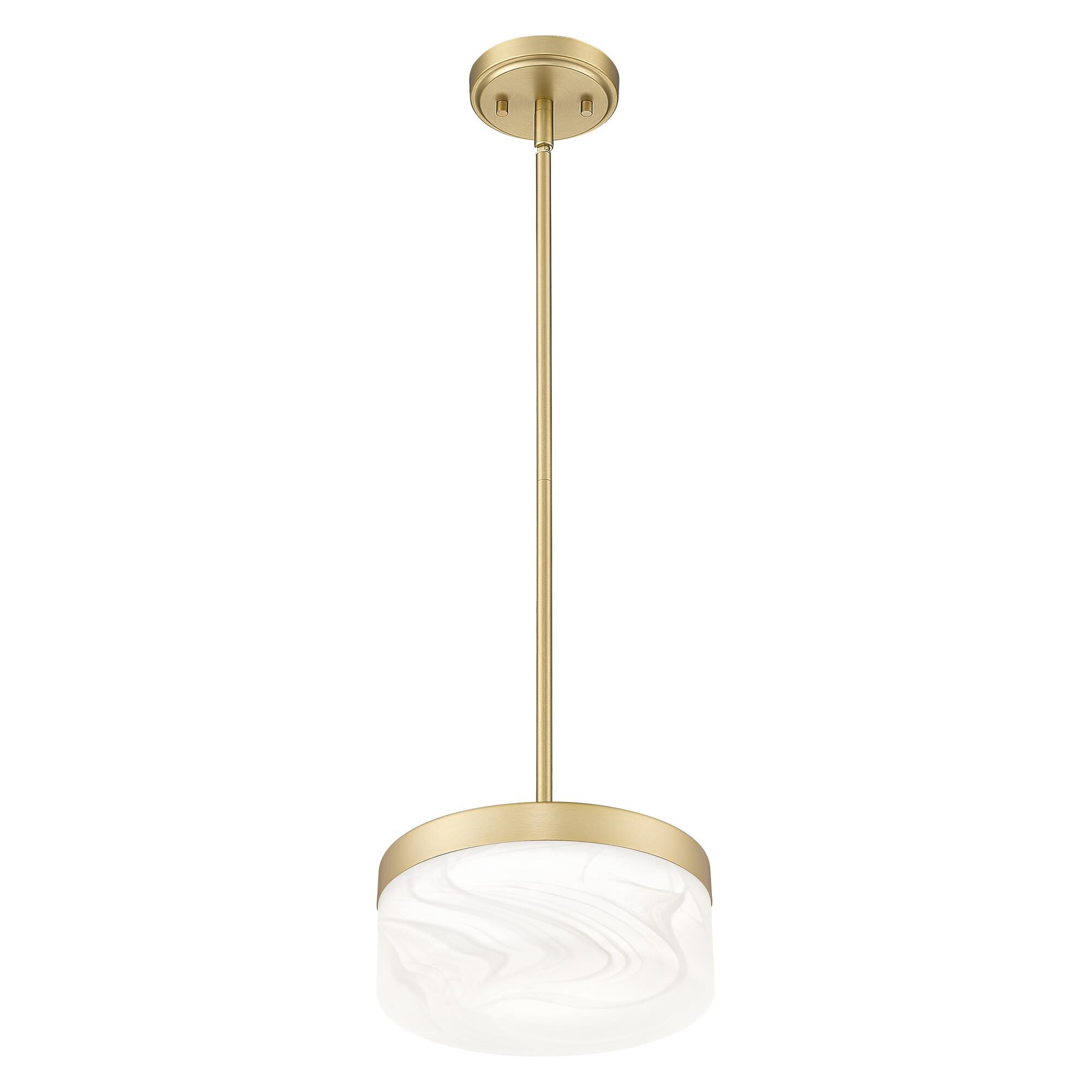 Shown in Modern Gold finish and Feathered White glass