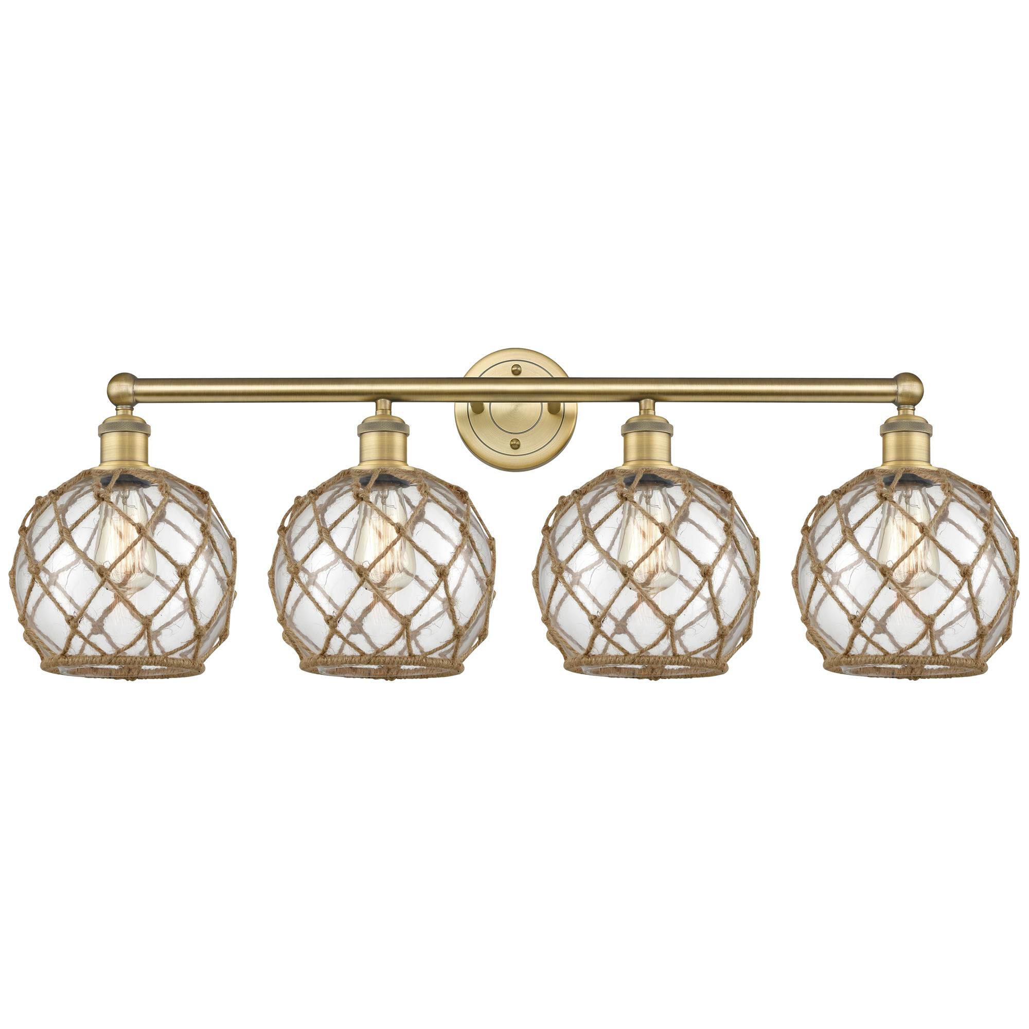 Shown in Brushed Brass finish and Clear with Brown Rope glass