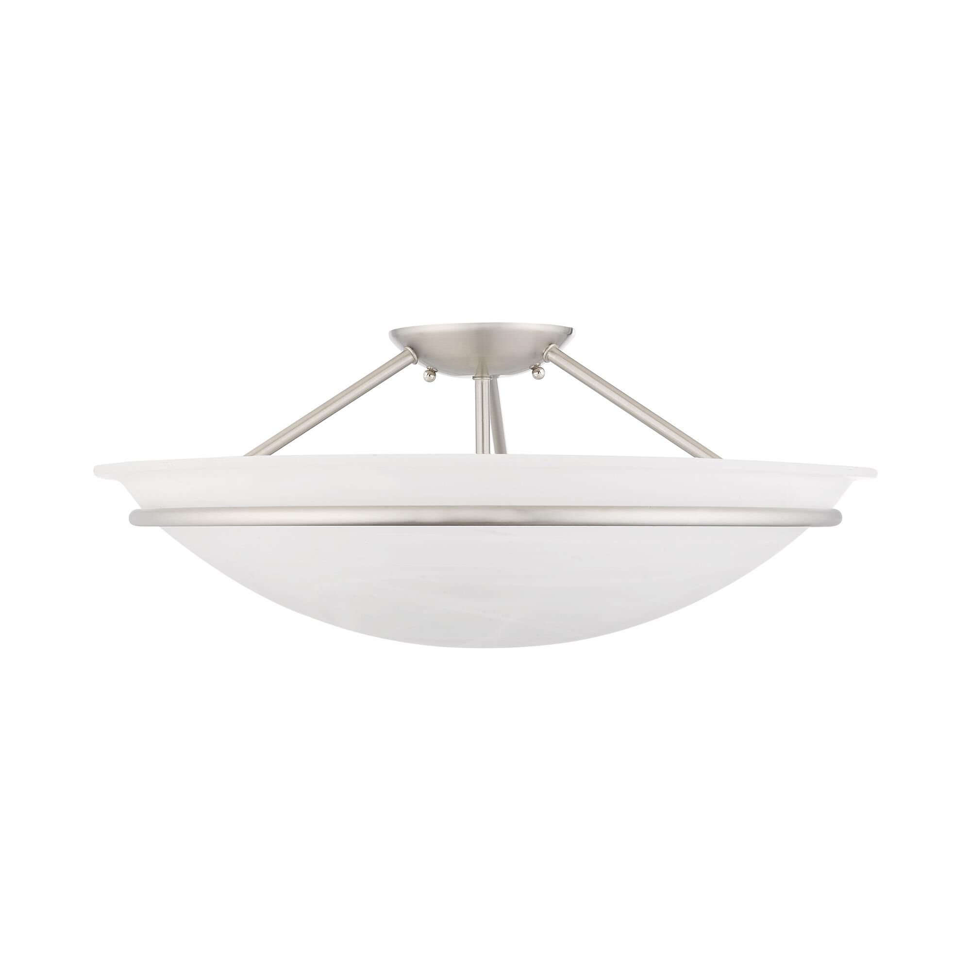 Shown in Brushed Nickel finish and White Alabaster glass