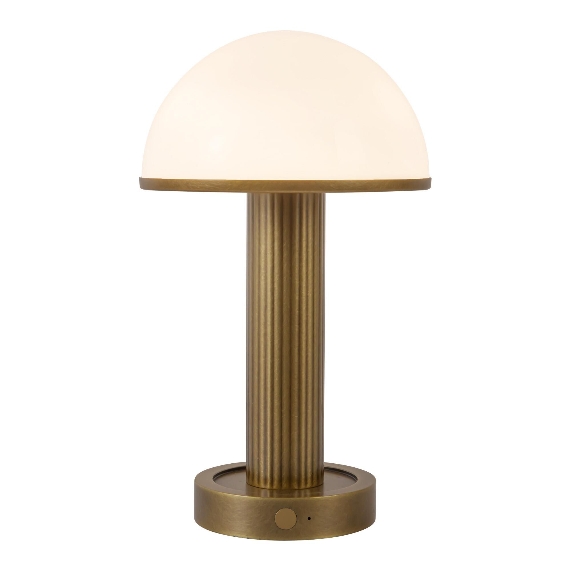 Shown in Vintage Brass finish and Glossy Opal glass