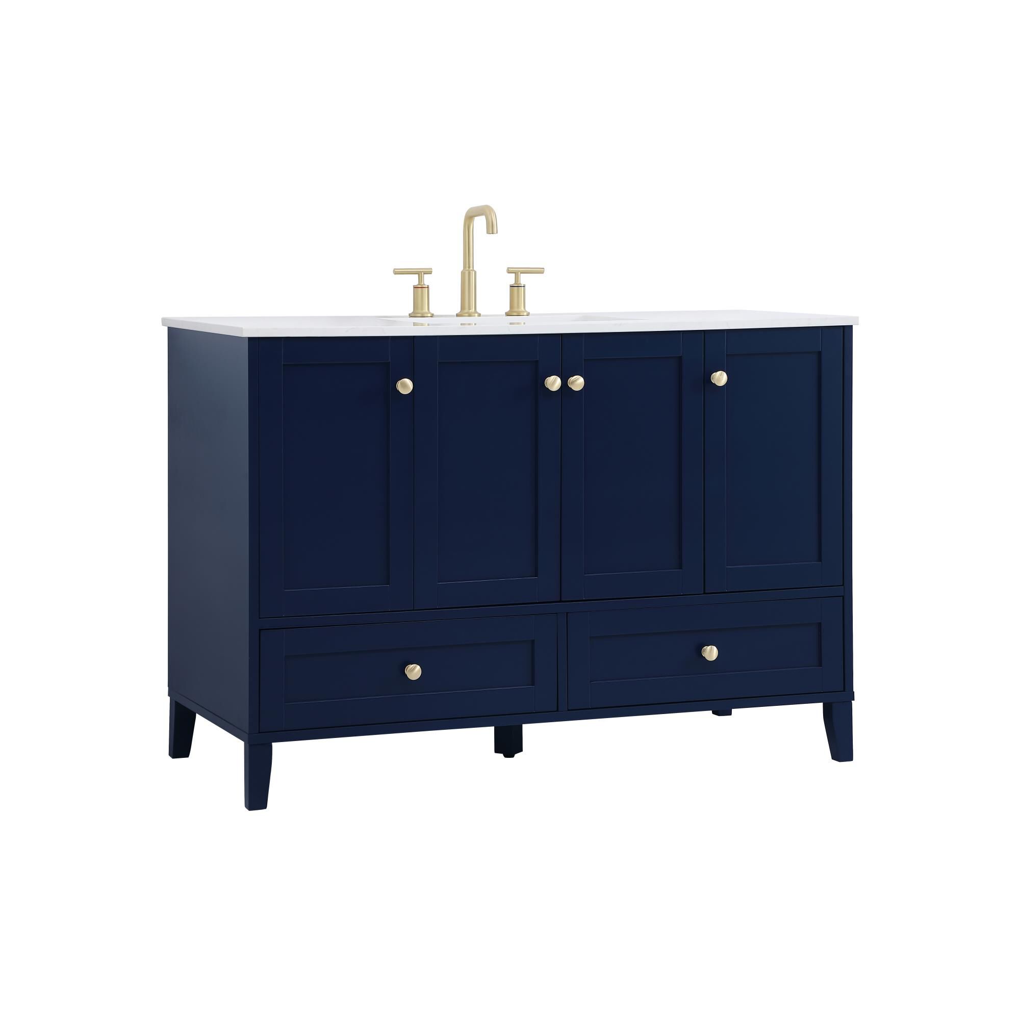 Shown in Blue And Gold With Calacatta Quartz finish