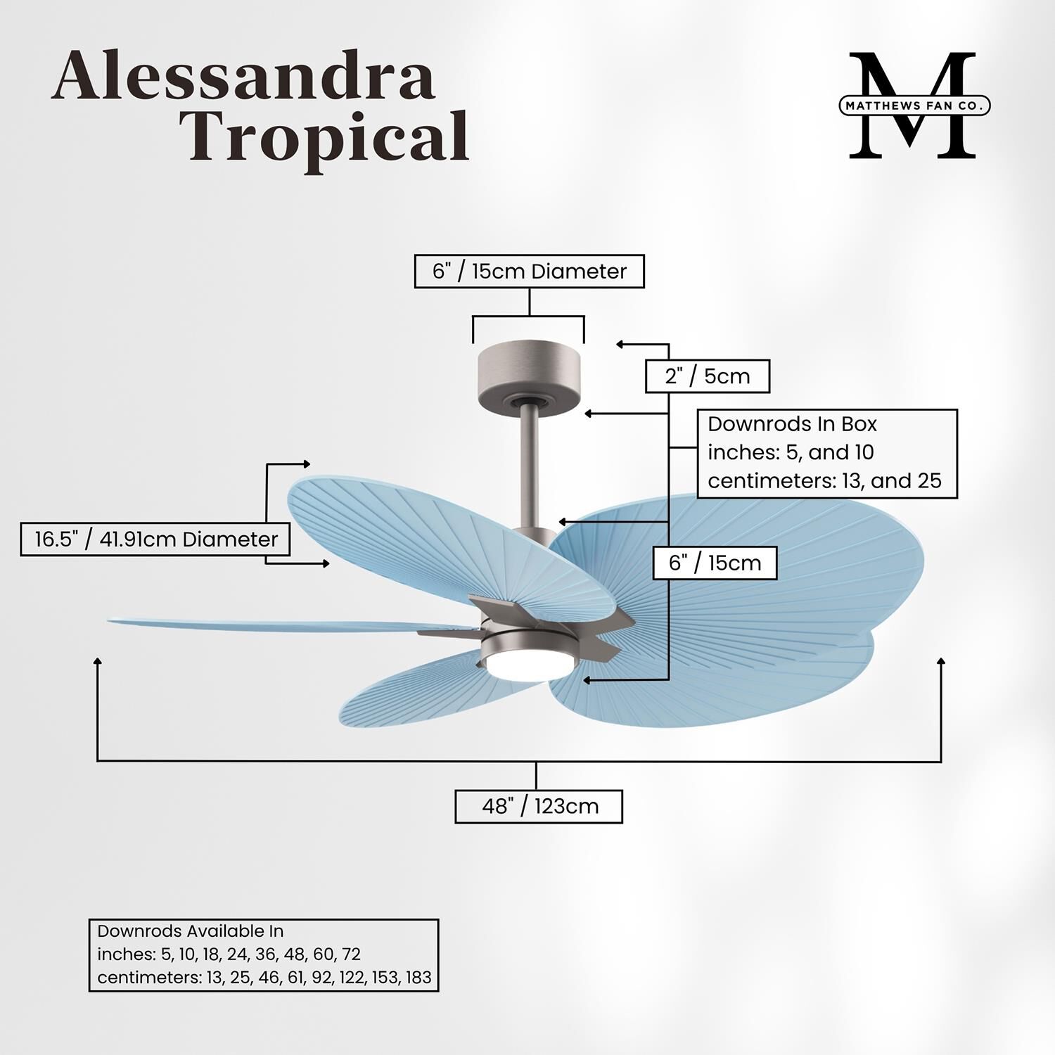 Alessandra Tropical Outdoor Rated 48 Inch Ceiling Fan with Light Kit by Matthews Fan Company