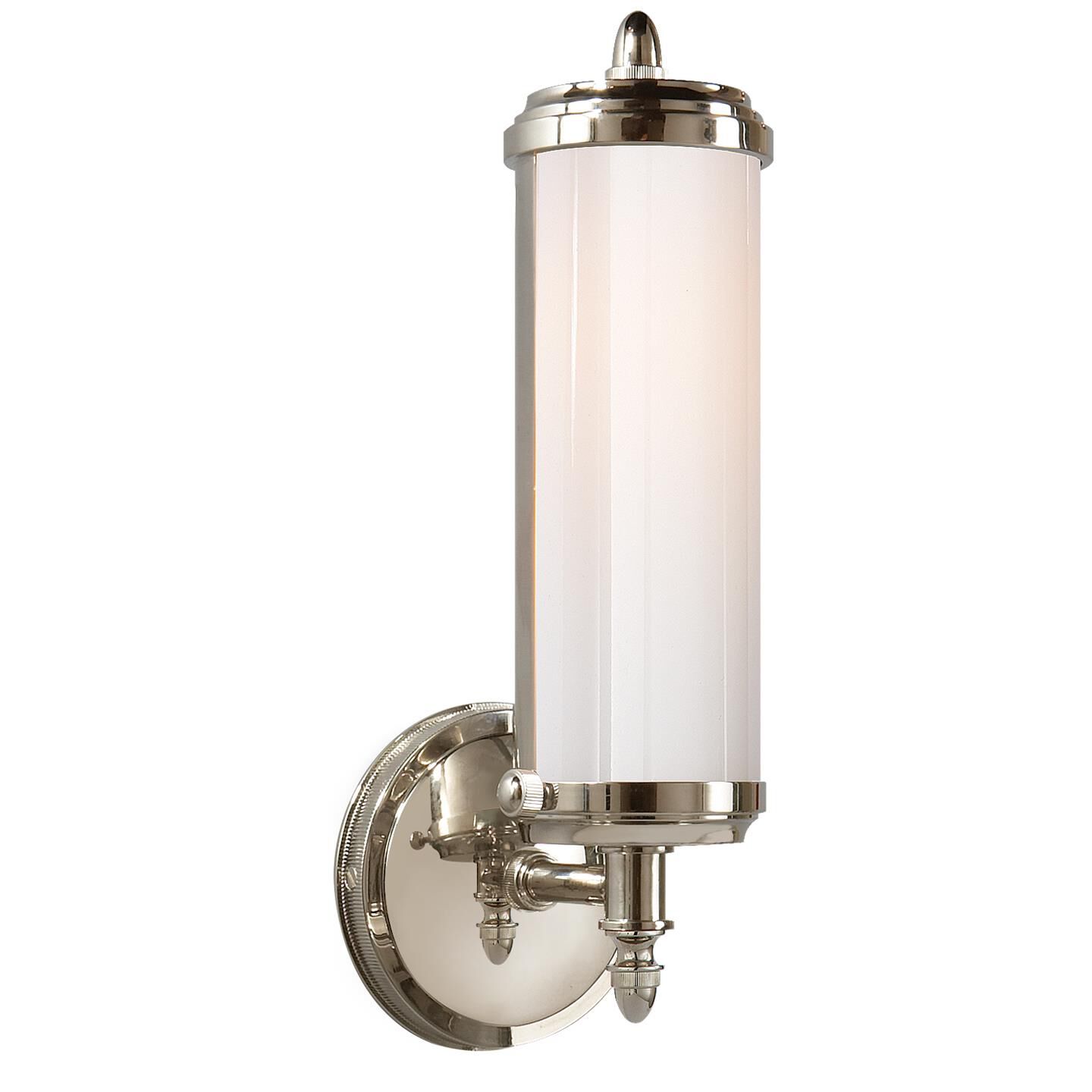 Shown in Polished Nickel finish and White glass