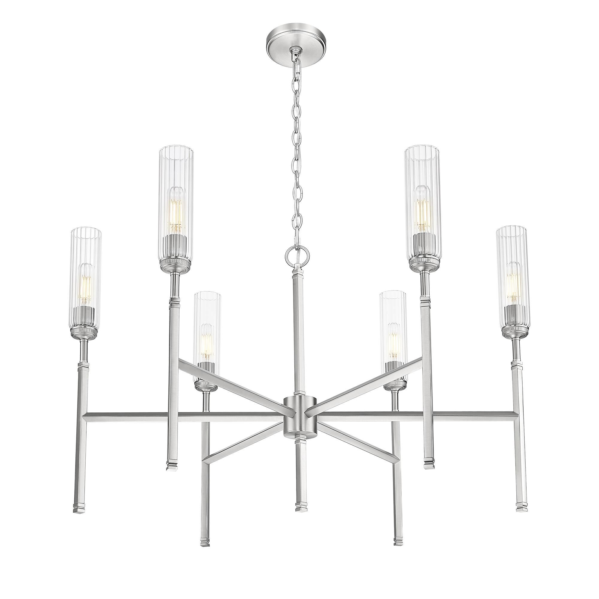 Shown in Brushed Nickel finish and Clear glass