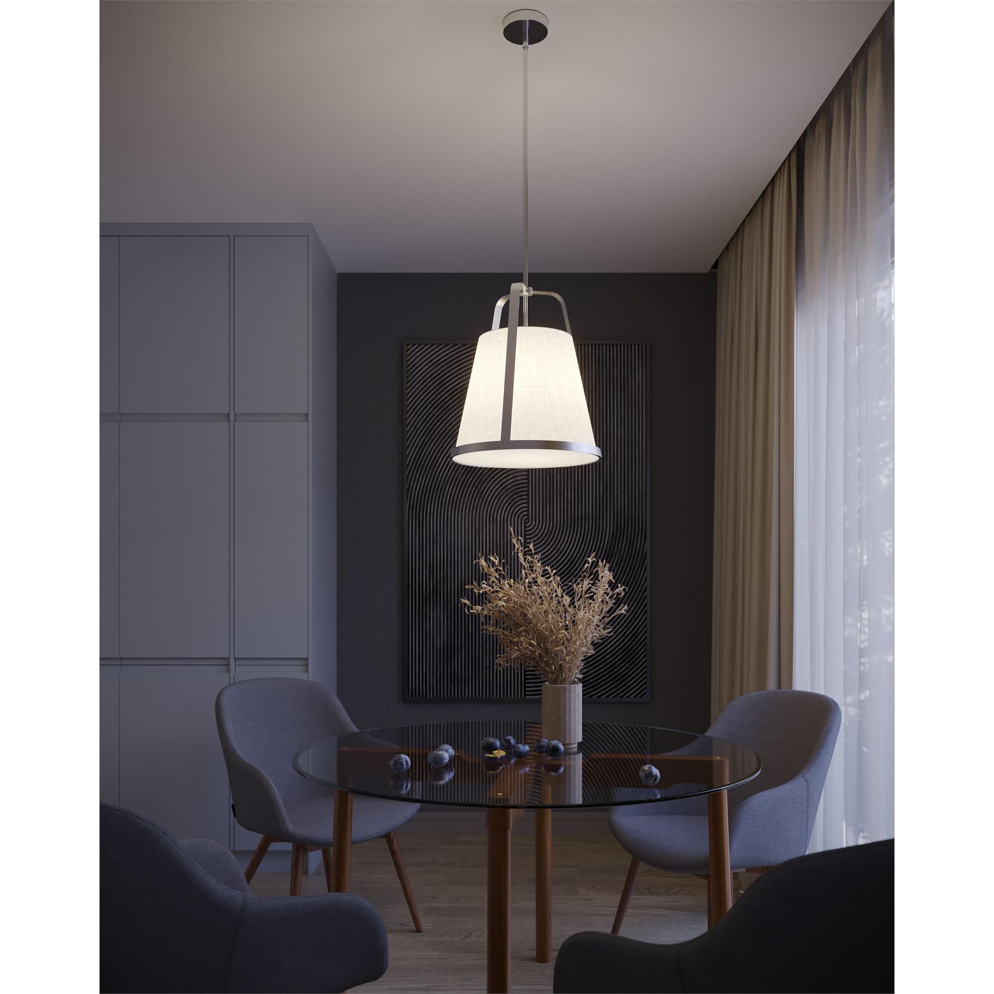 Shown in Satin Nickel finish and White glass
