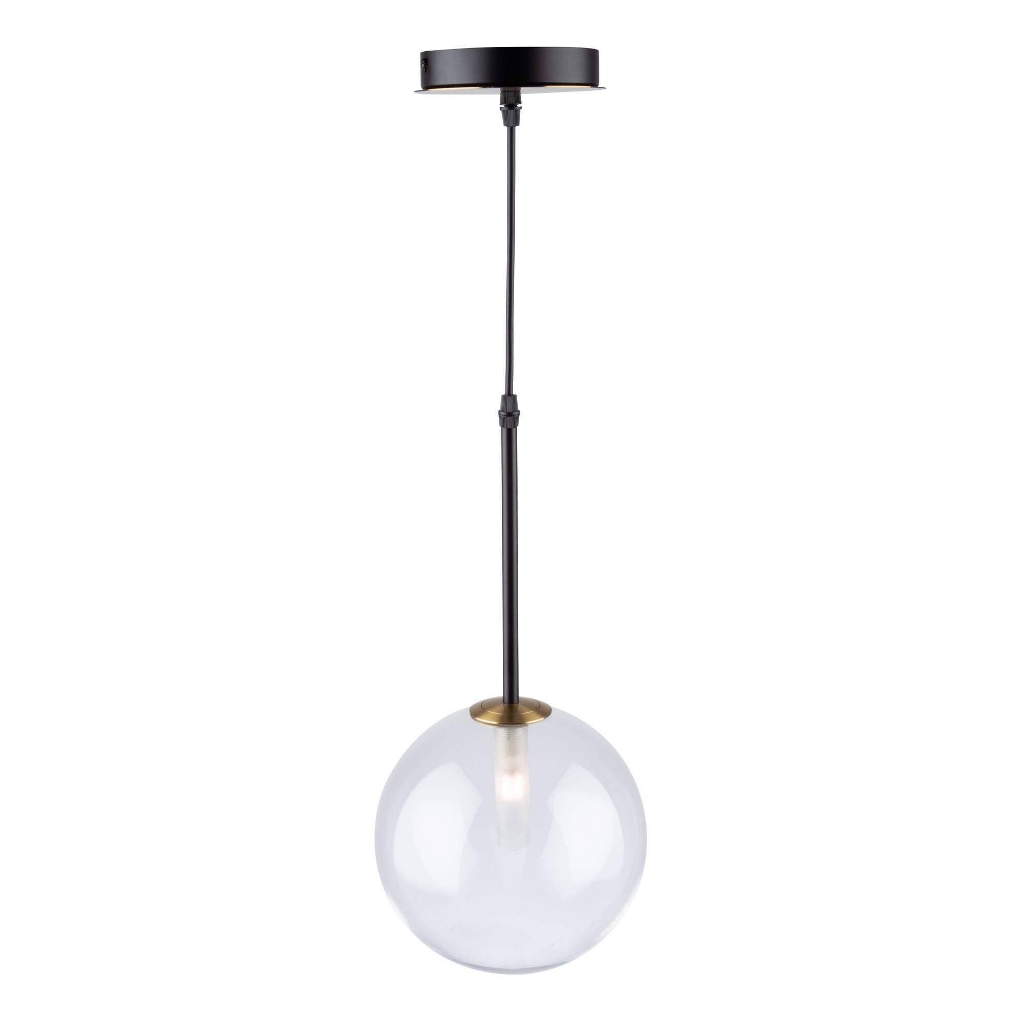 Shown in Matte Black & Brass finish and Glass shade