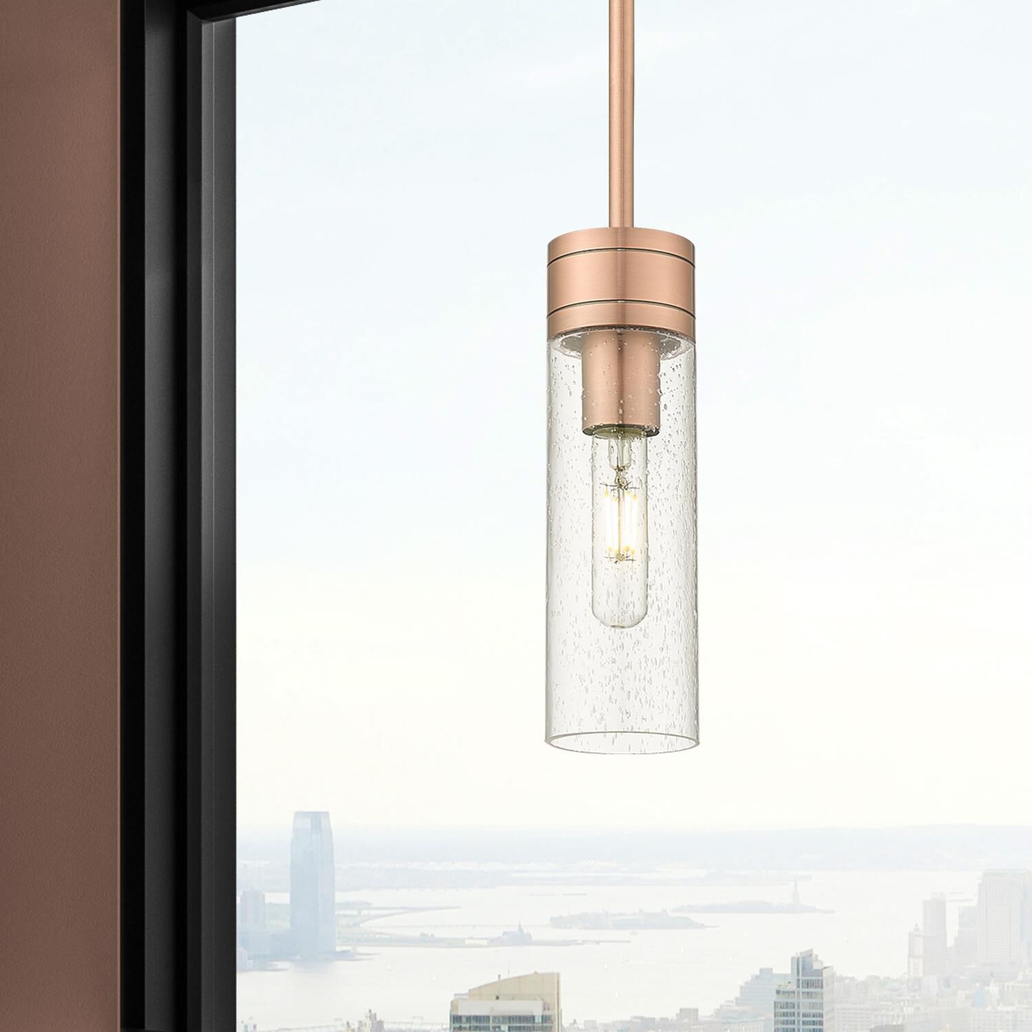 Shown in Antique Copper finish and Seedy glass