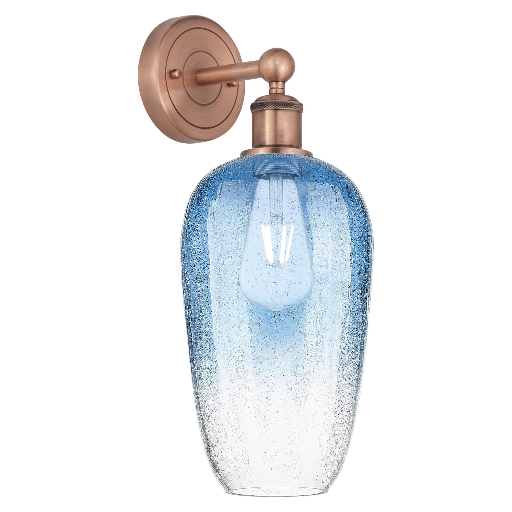 Shown in Antique Copper finish and Sapphire Blue glass