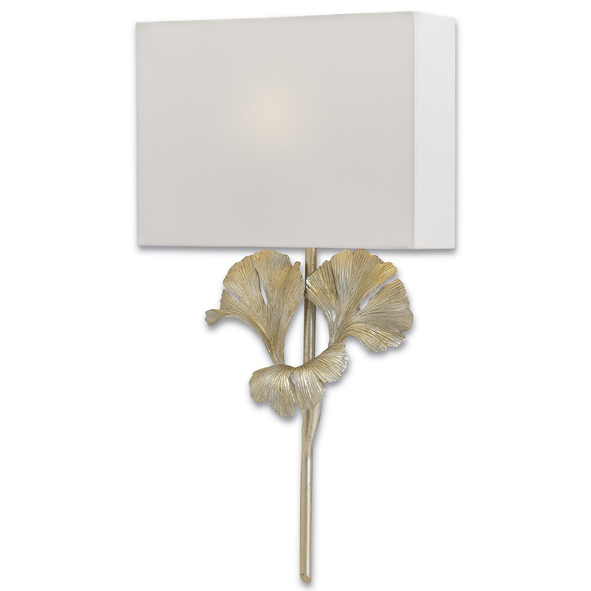 Shown in Distressed Silver Leaf finish and Off White Shantung shade
