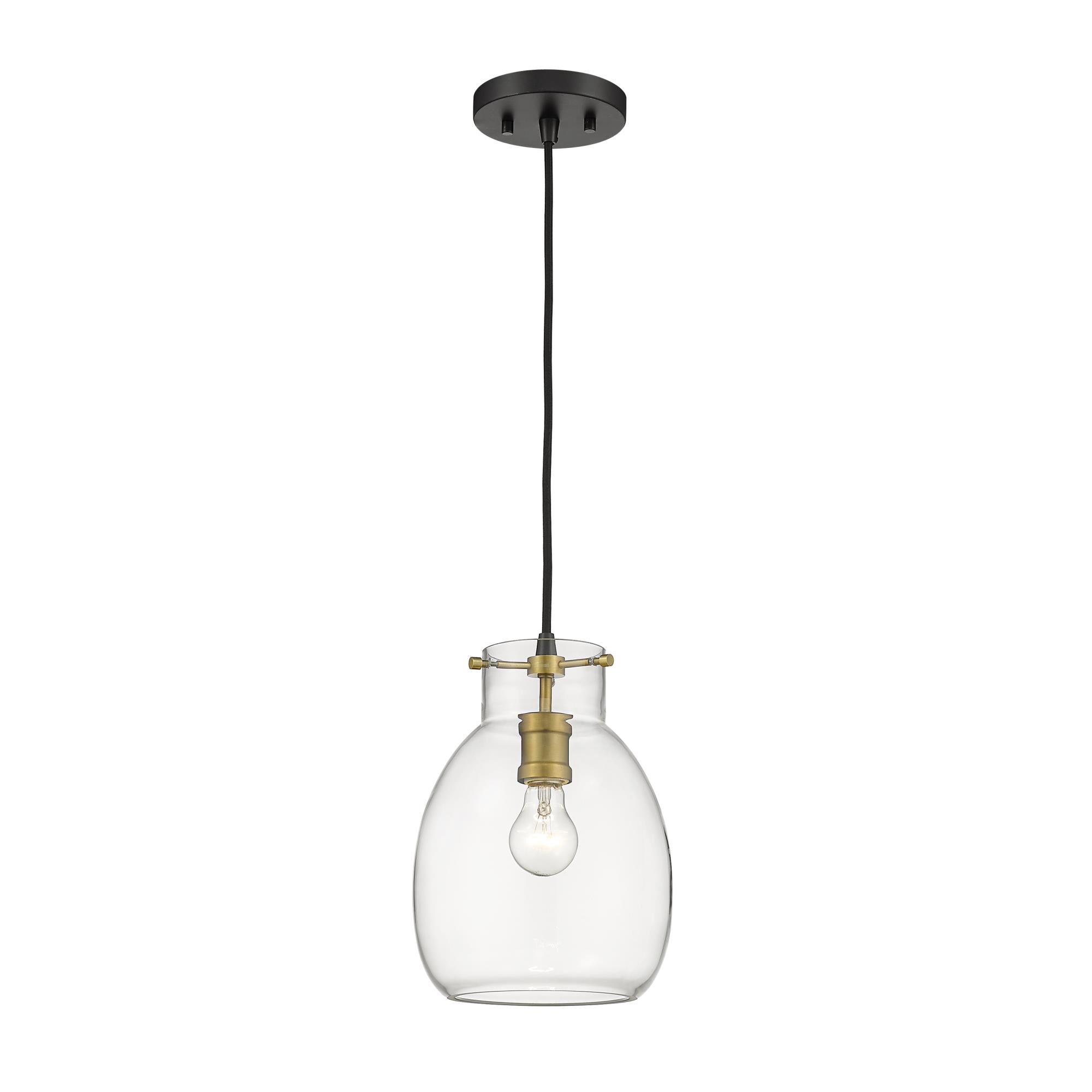 Shown in Matte Black + Olde Brass finish and Glass shade