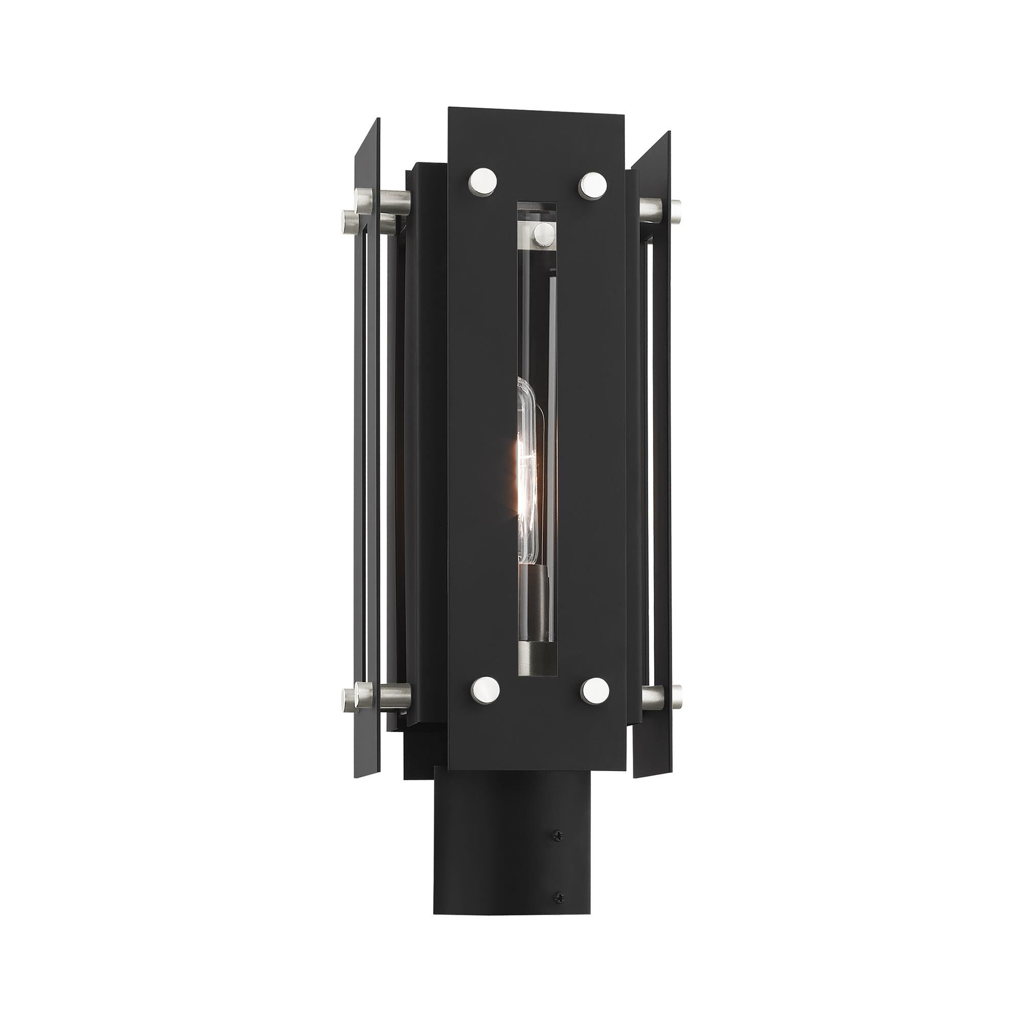 Shown in Black With Brushed Nickel Accents finish and Clear glass and Clear Glass shade